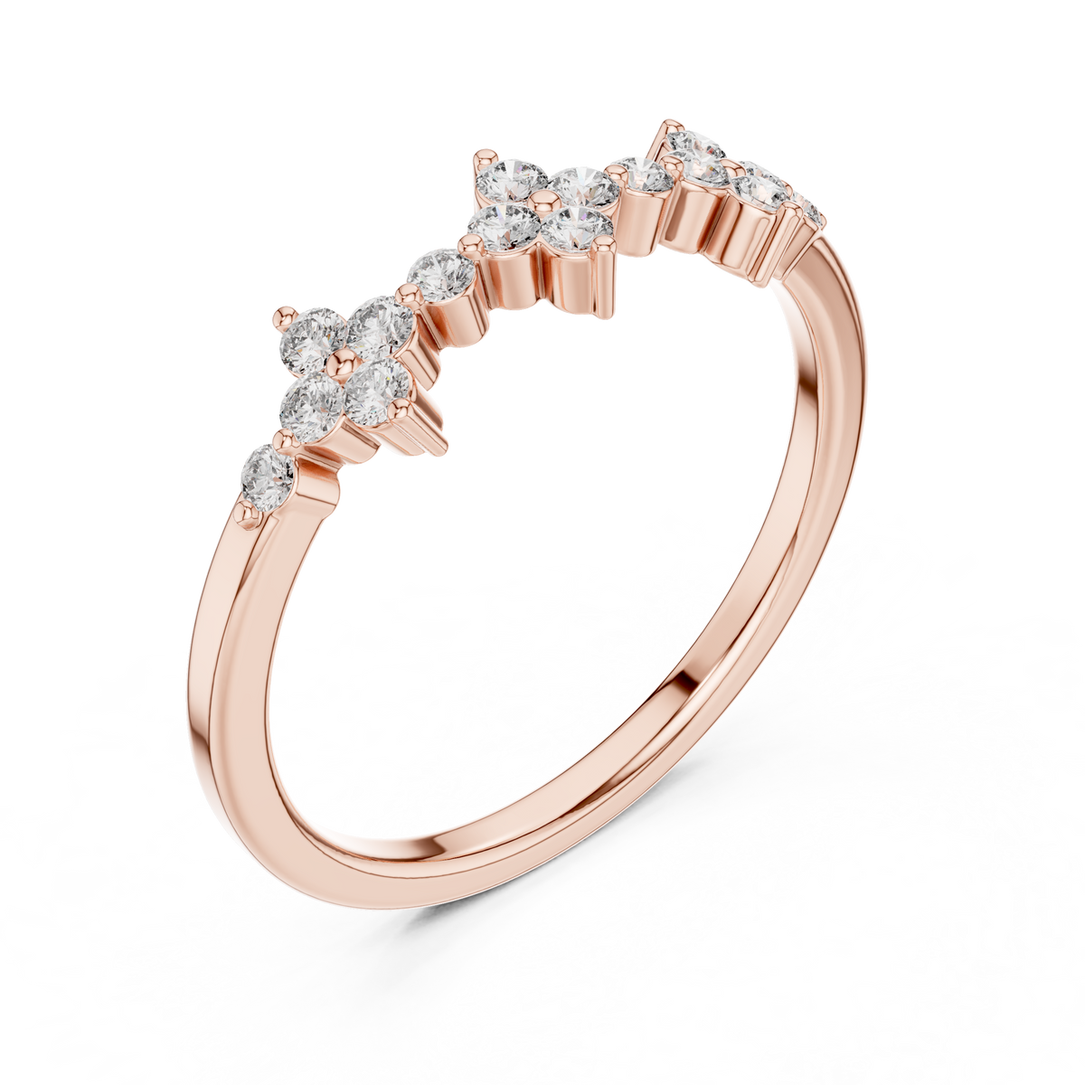 Gold Floral Cluster Prong Setting Round Lab Grown Diamond Caiva Ring