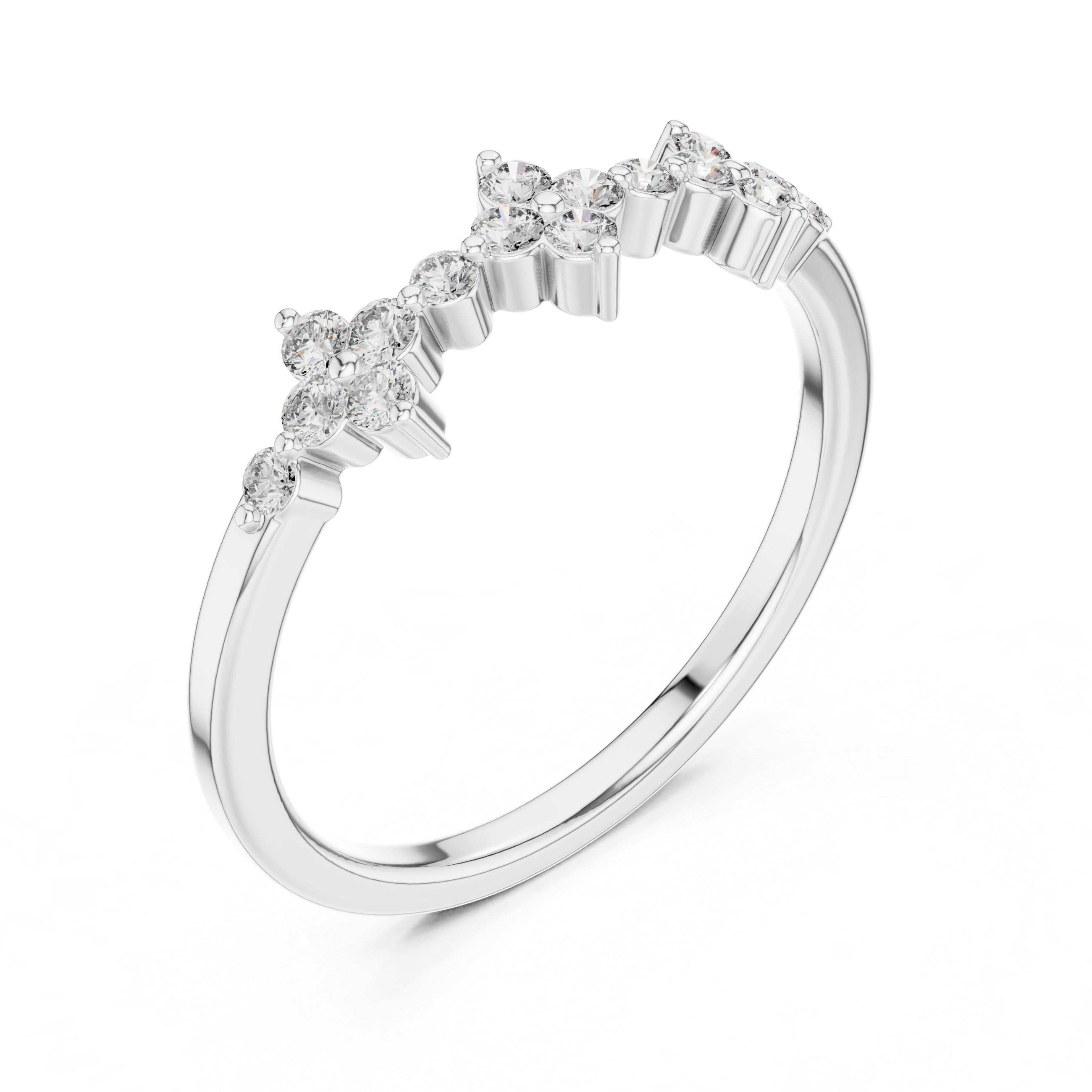 Gold Floral Cluster Prong Setting Round Lab Grown Diamond Caiva Ring