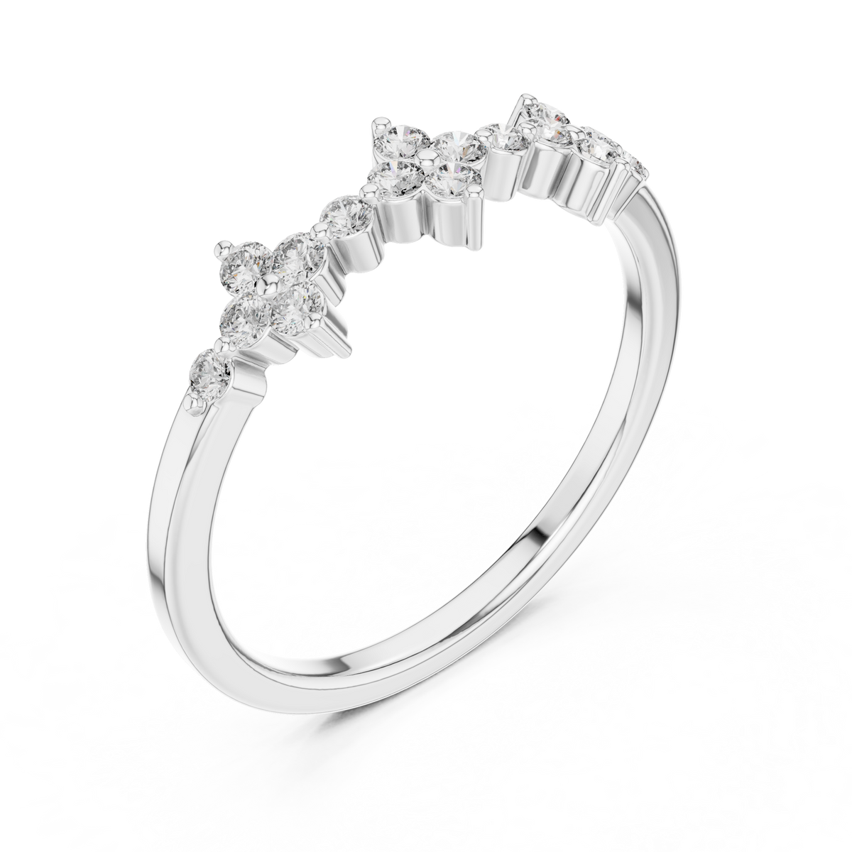 Gold Floral Cluster Prong Setting Round Lab Grown Diamond Caiva Ring