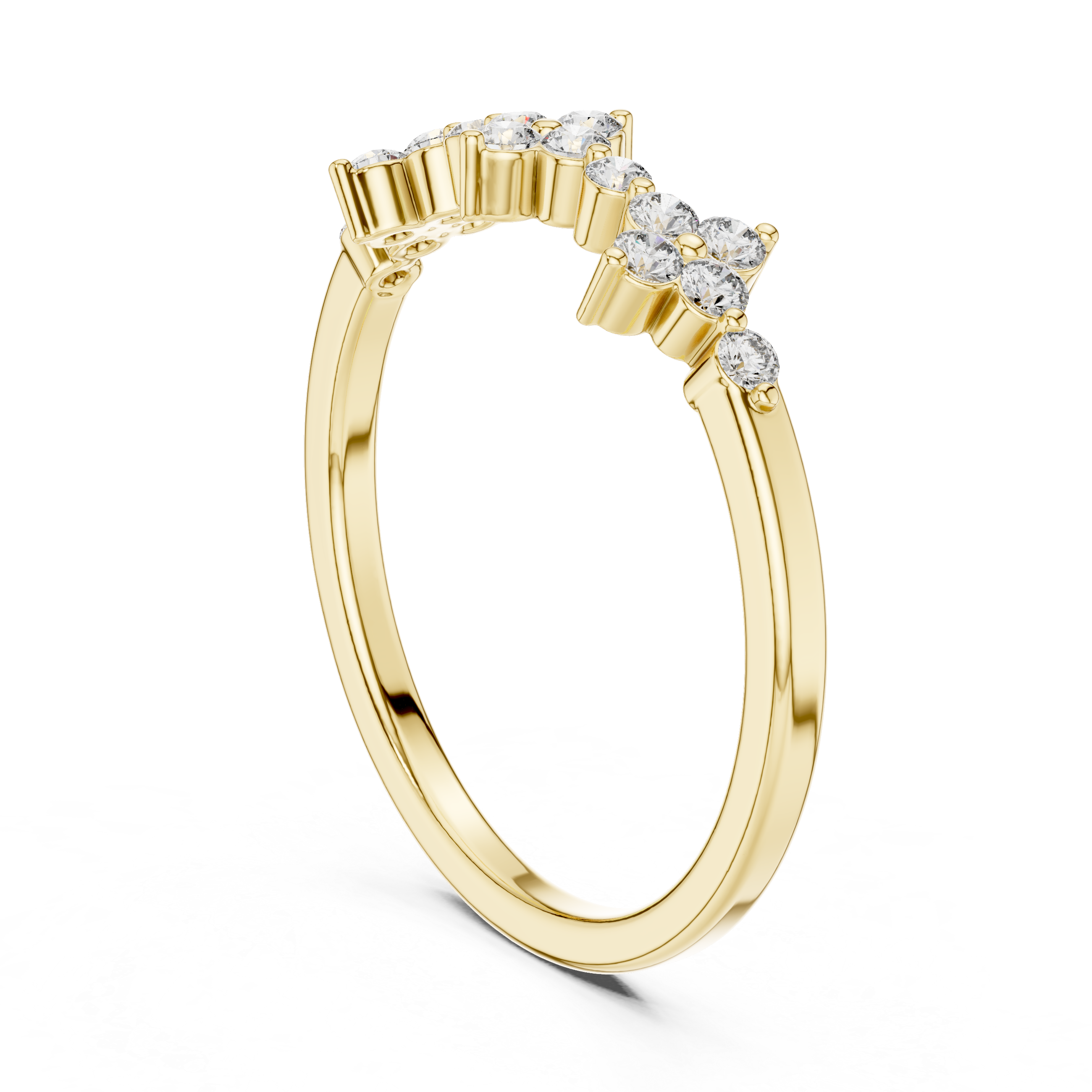Gold Floral Cluster Prong Setting Round Lab Grown Diamond Caiva Ring