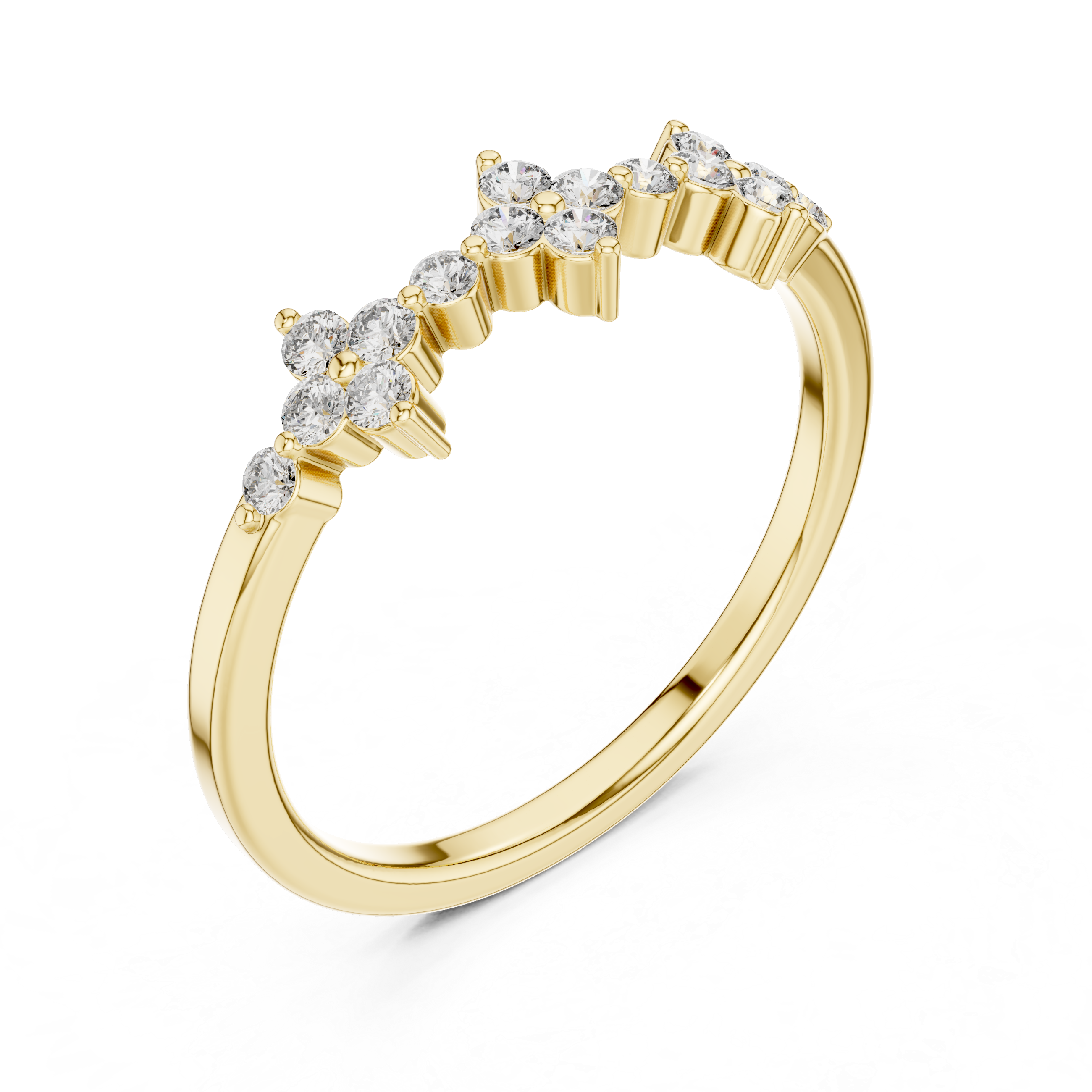 Gold Floral Cluster Prong Setting Round Lab Grown Diamond Caiva Ring