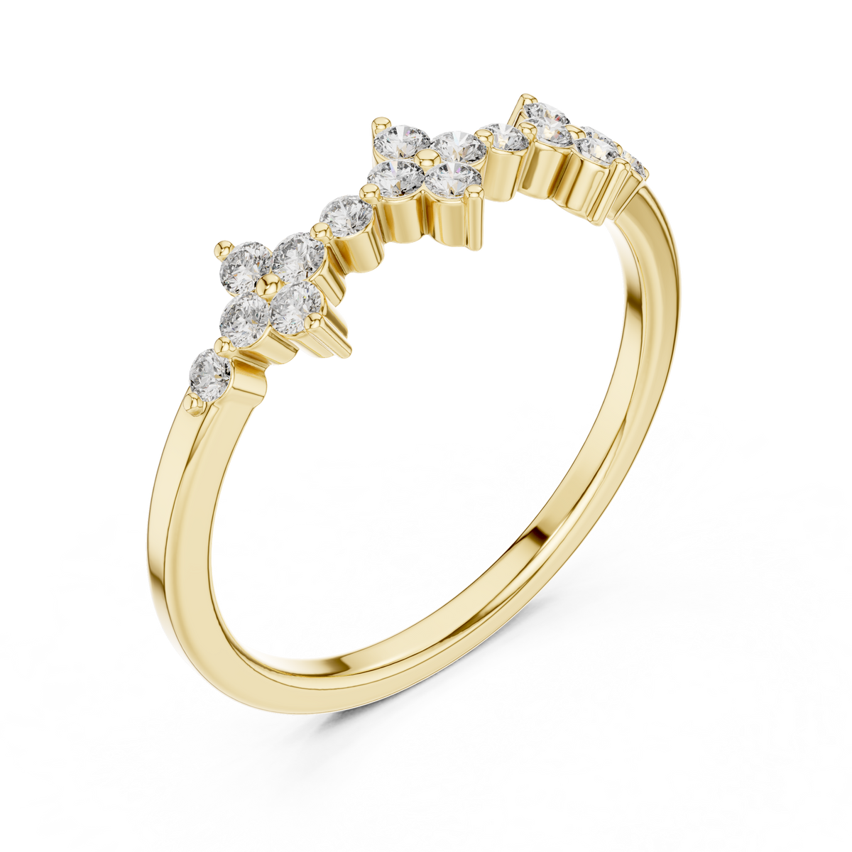 Gold Floral Cluster Prong Setting Round Lab Grown Diamond Caiva Ring