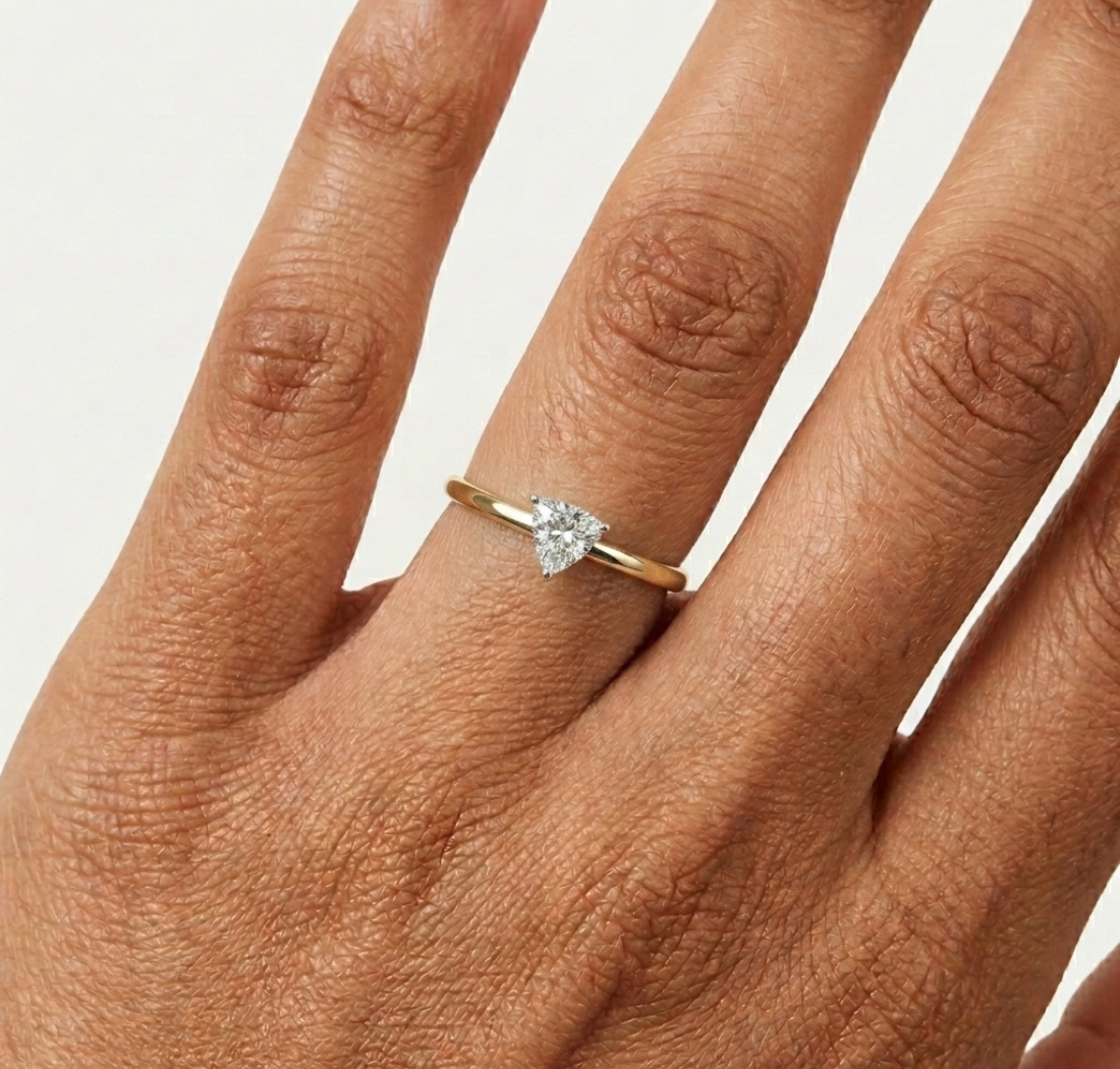 Trilliant Ring Trillion Lab Grown Diamond Three Claw Solitaire