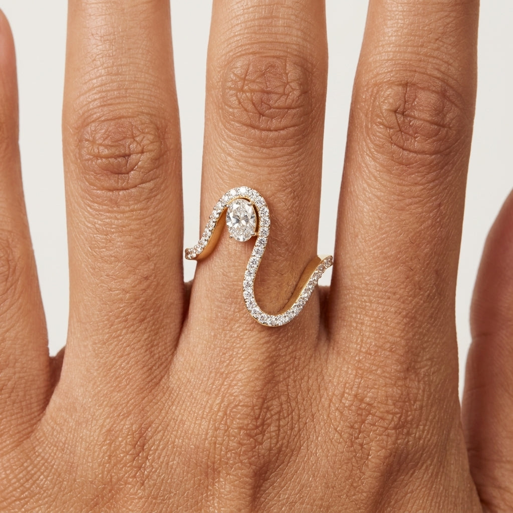 Oval pave setting lab grown diamond comet ring