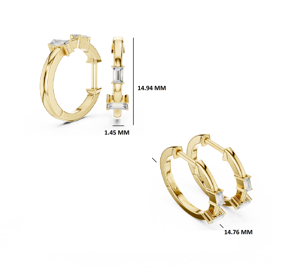Gold Violeta Baguette Hoop Lab Grown Diamond Earrings