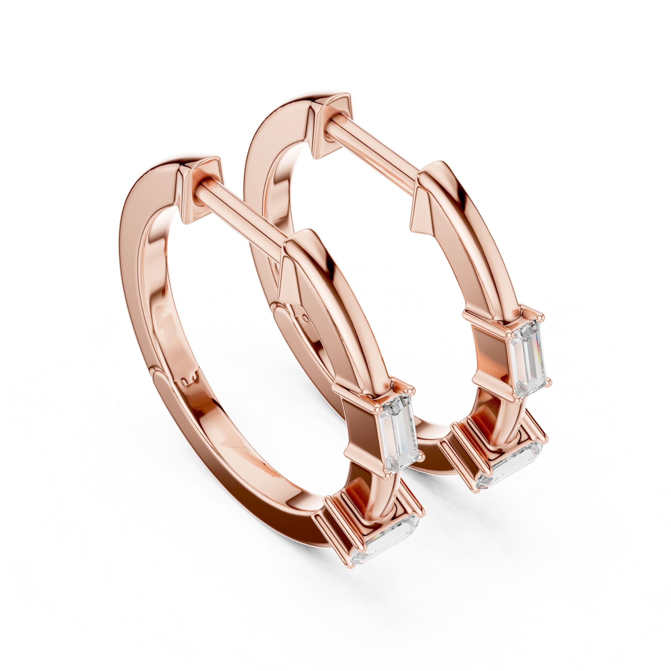 Gold Violeta Baguette Hoop Lab Grown Diamond Earrings