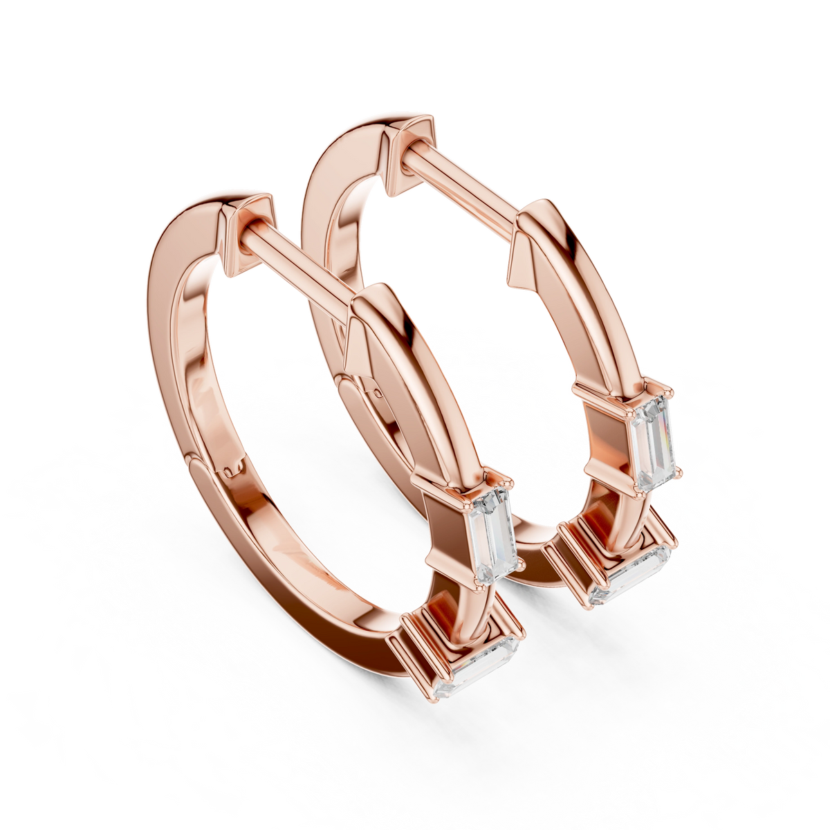 Gold Violeta Baguette Hoop Lab Grown Diamond Earrings