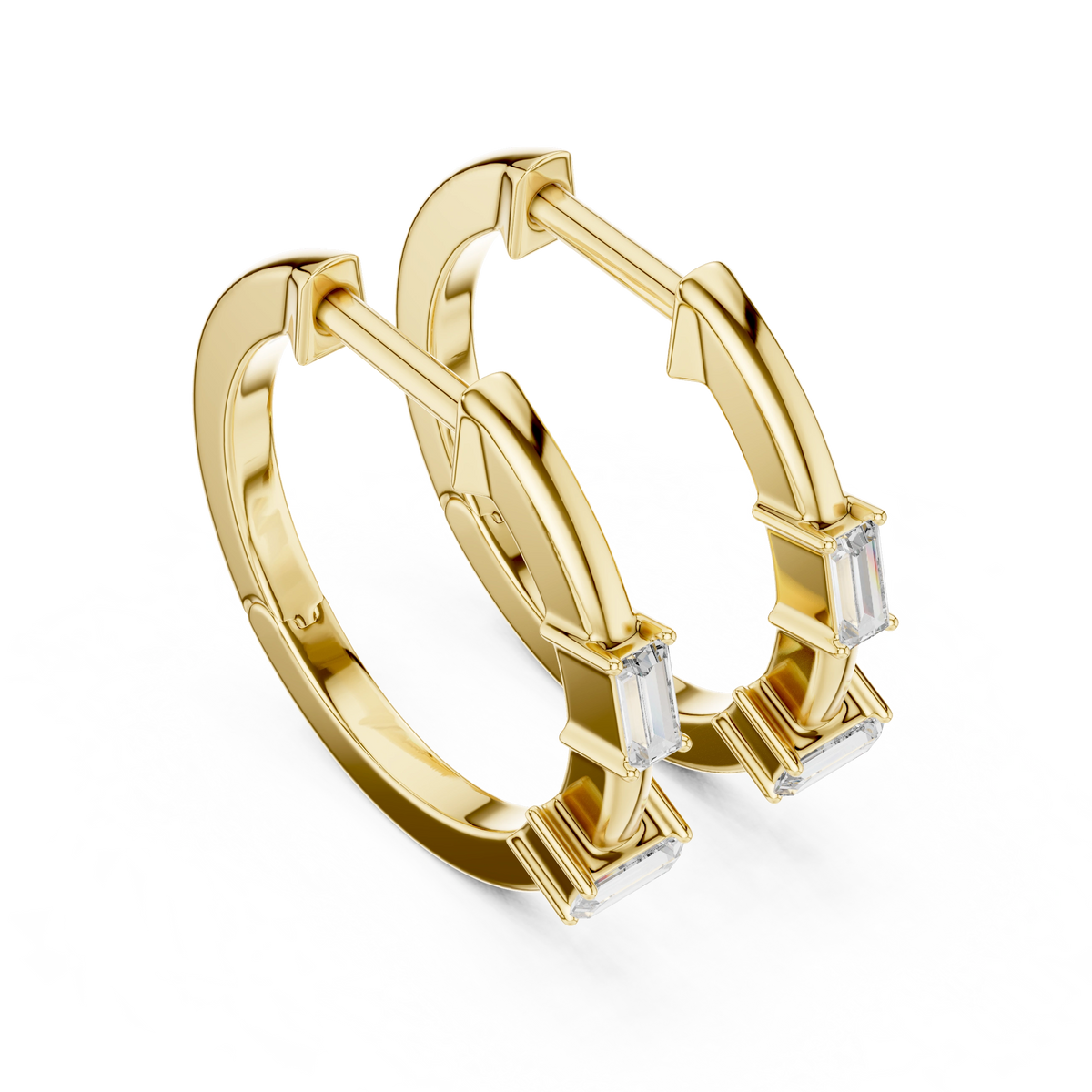 Gold Violeta Baguette Hoop Lab Grown Diamond Earrings