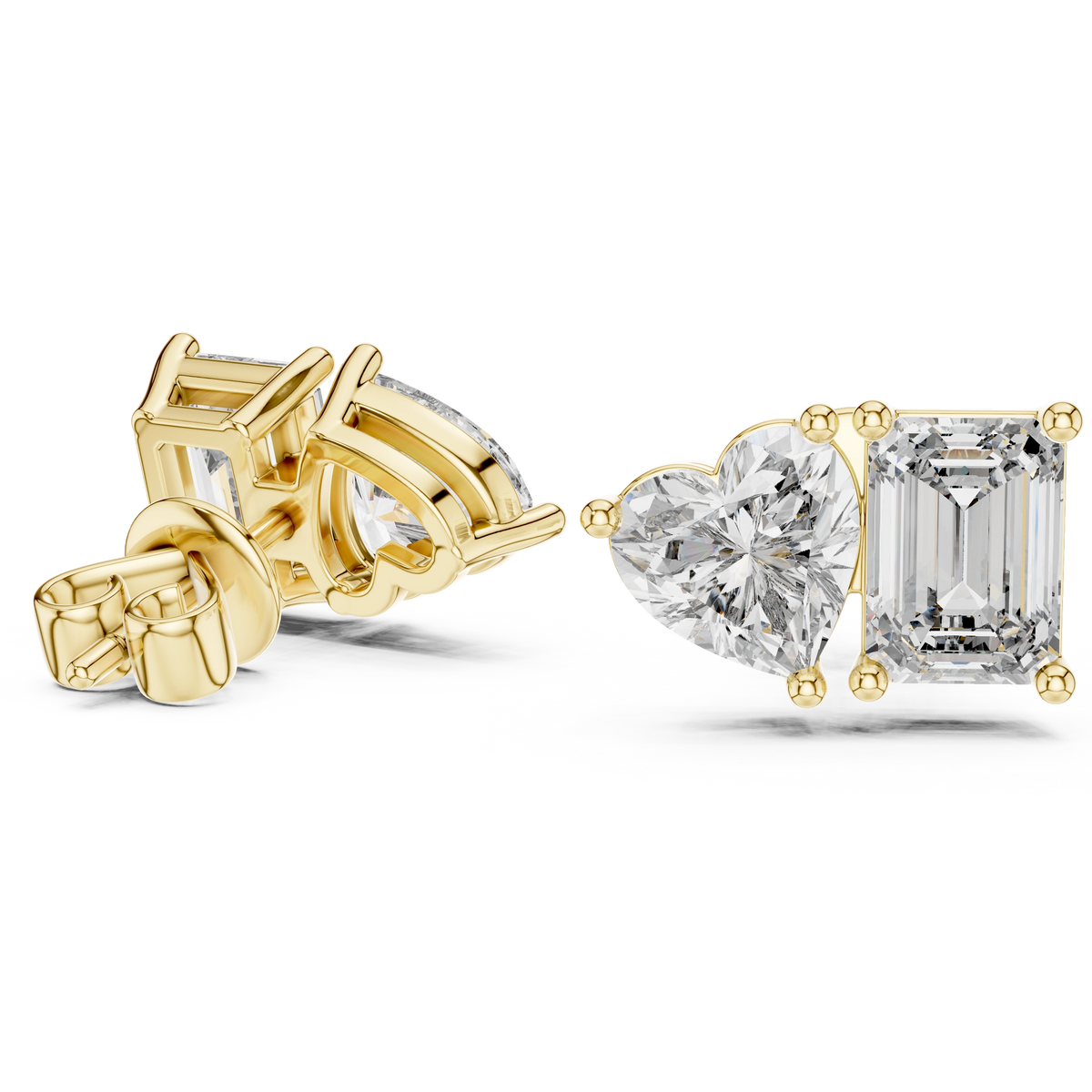 Gold 2Ct Izan Emerald Heart Lab Grown Diamond Earrings