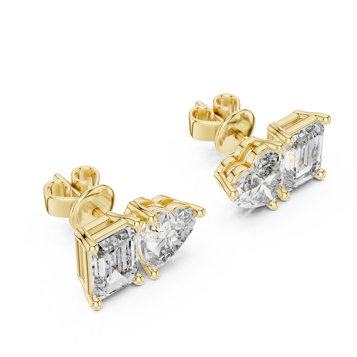 Gold 2Ct Izan Emerald Heart Lab Grown Diamond Earrings