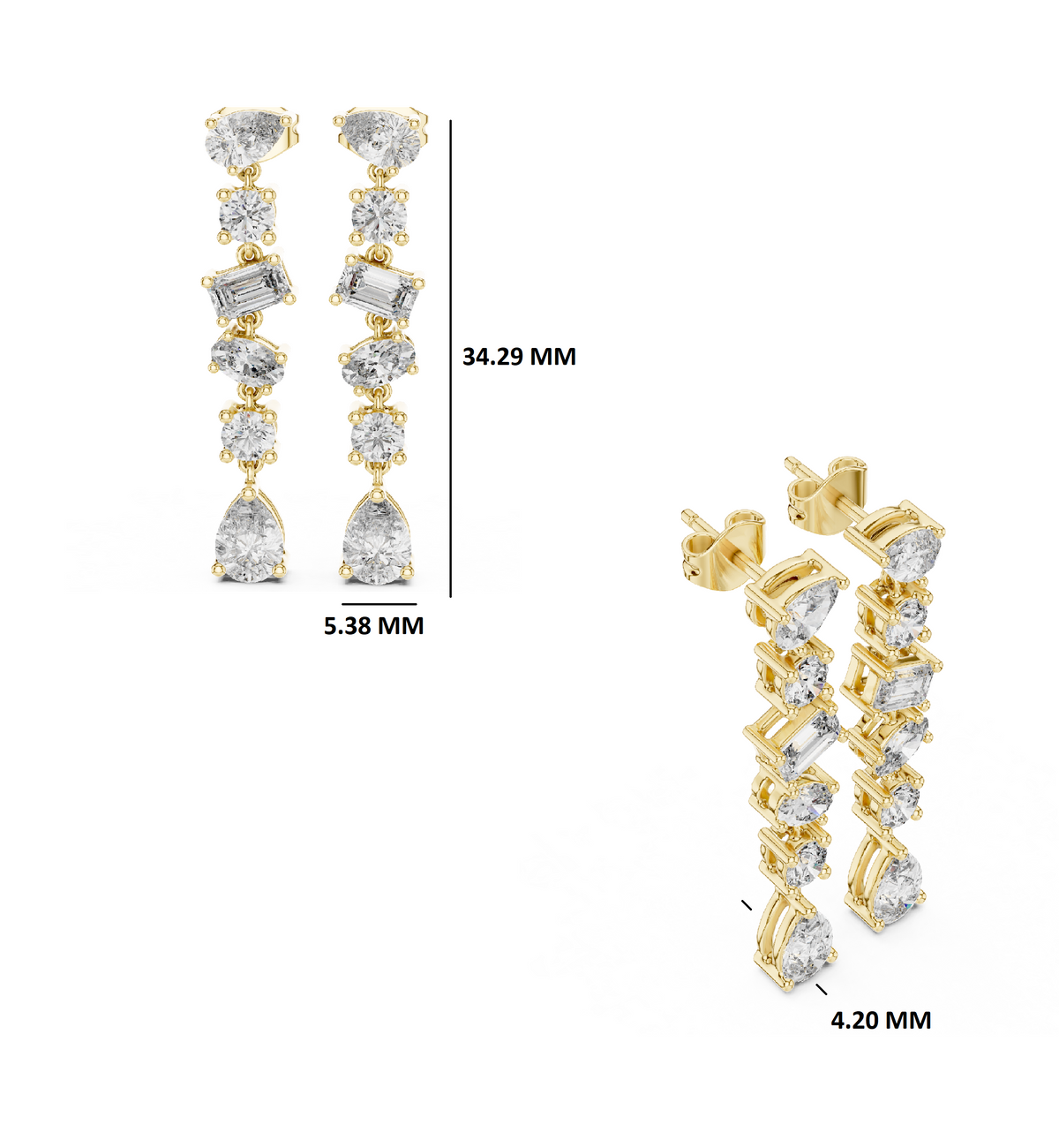 Gold 3Ct Mixed Shapes Stone Shapes Lab Grown Diamond Bella Earrings