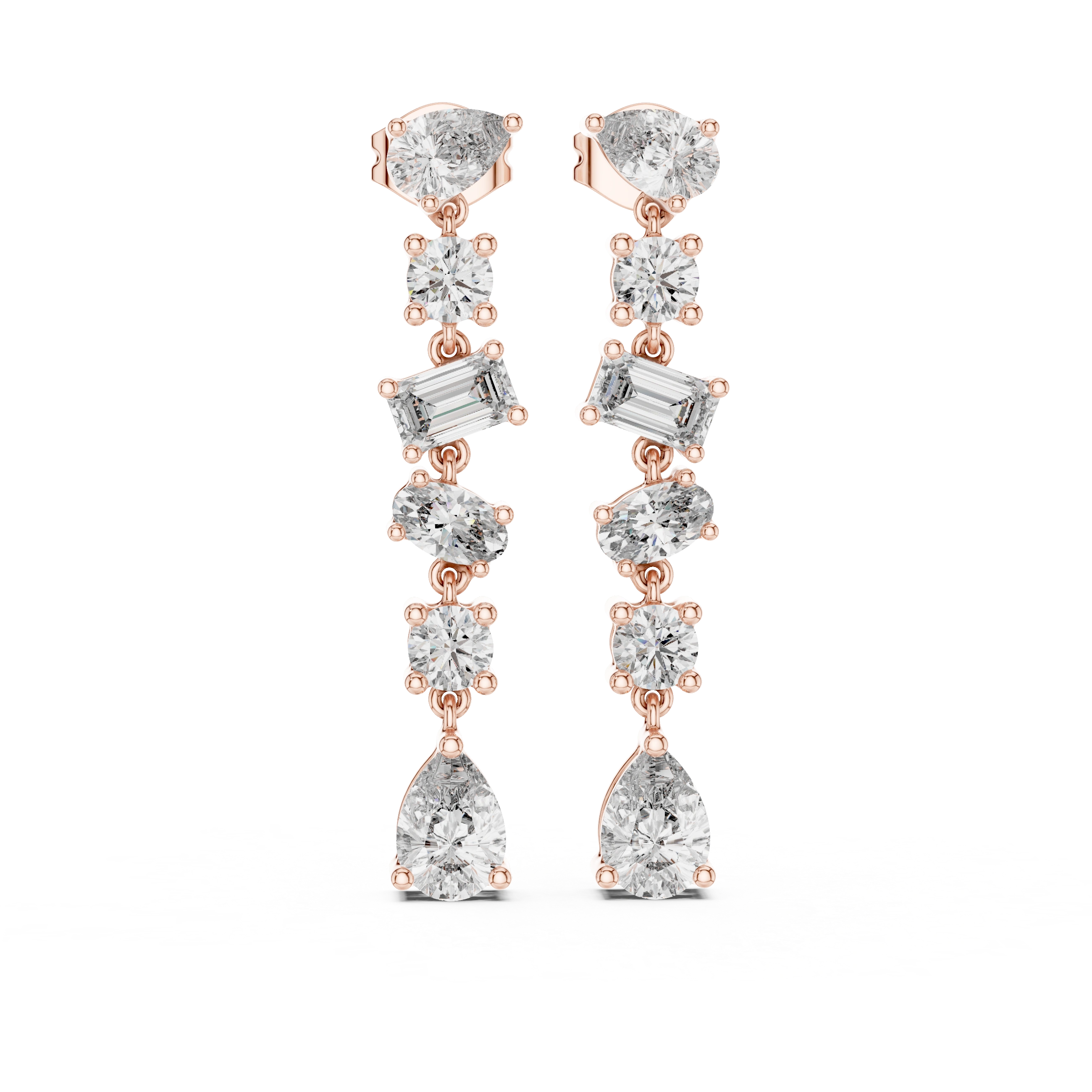 Gold 3Ct Mixed Shapes Stone Shapes Lab Grown Diamond Bella Earrings