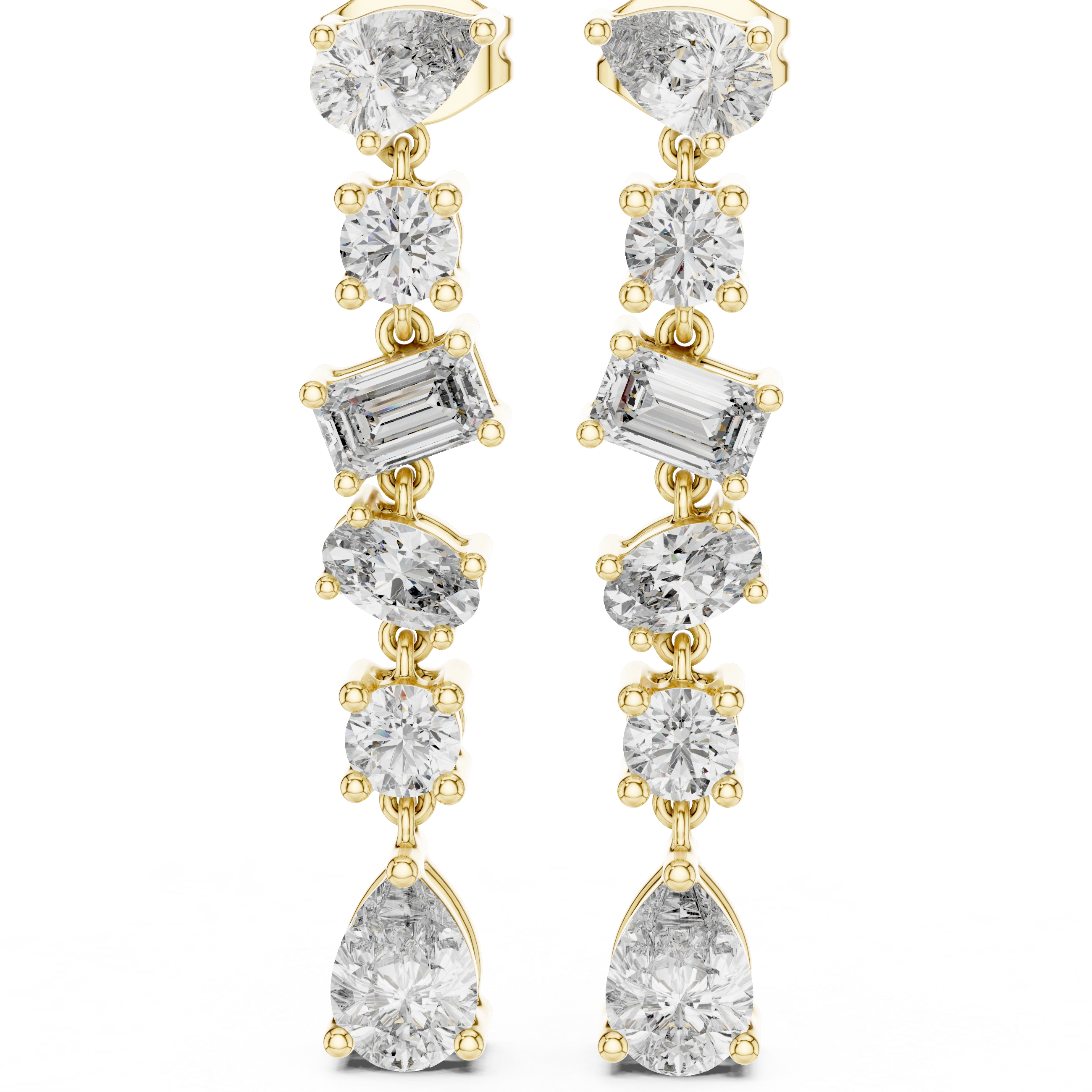 Gold 3Ct Mixed Shapes Stone Shapes Lab Grown Diamond Bella Earrings