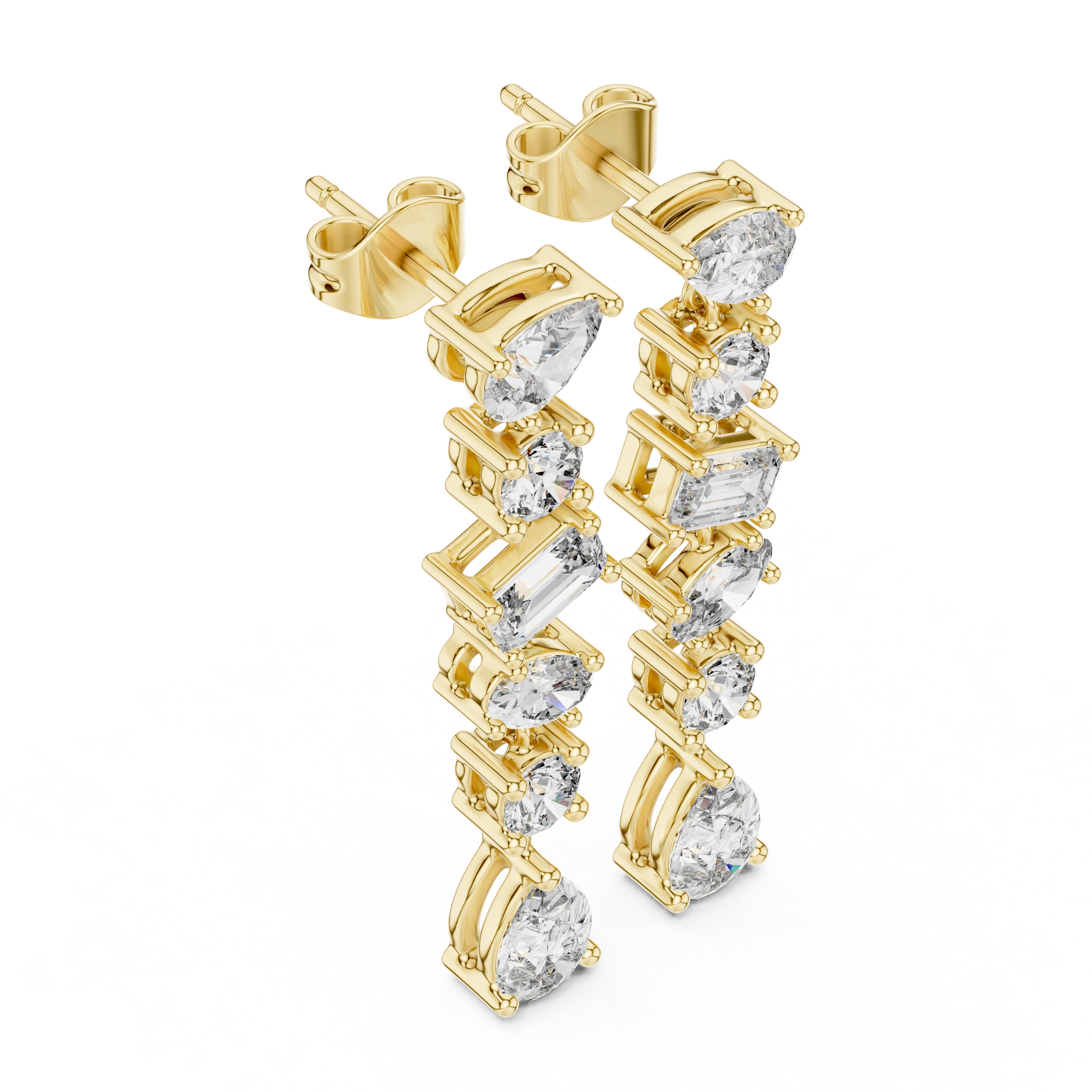 Gold 3Ct Mixed Shapes Stone Shapes Lab Grown Diamond Bella Earrings