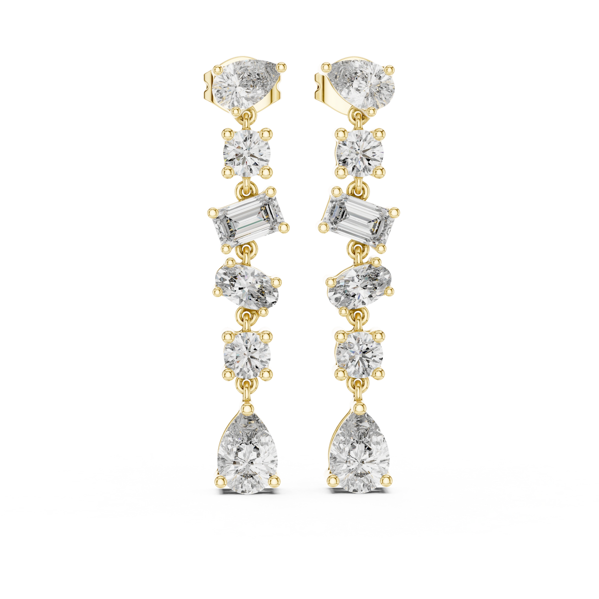 Gold 3Ct Mixed Shapes Stone Shapes Lab Grown Diamond Bella Earrings