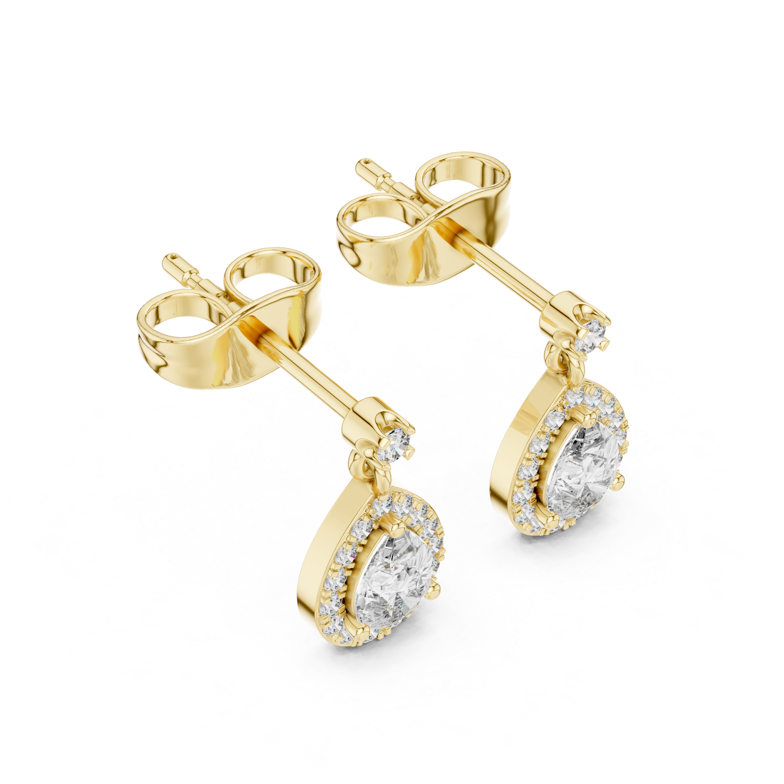 Gold Halo Pear Dangle Lab Grown Diamond Paisley Earring