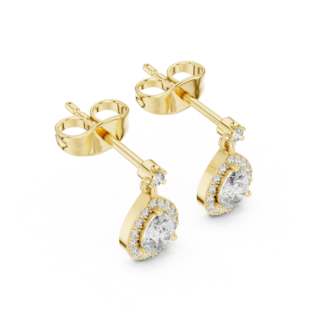 Gold Halo Pear Dangle Lab Grown Diamond Paisley Earring