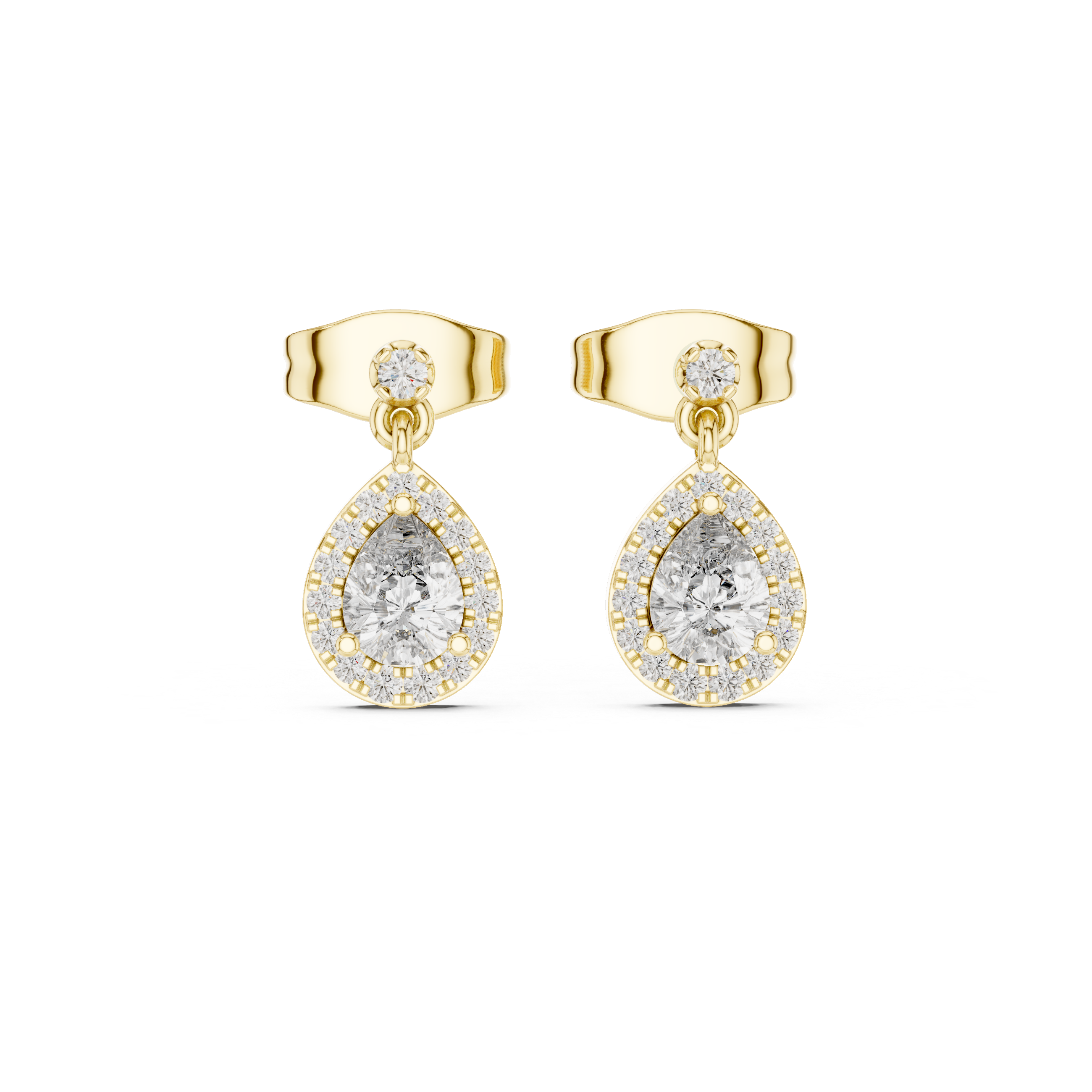 Gold Halo Pear Dangle Lab Grown Diamond Paisley Earring