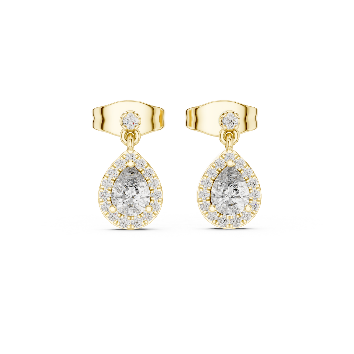 Gold Halo Pear Dangle Lab Grown Diamond Paisley Earring