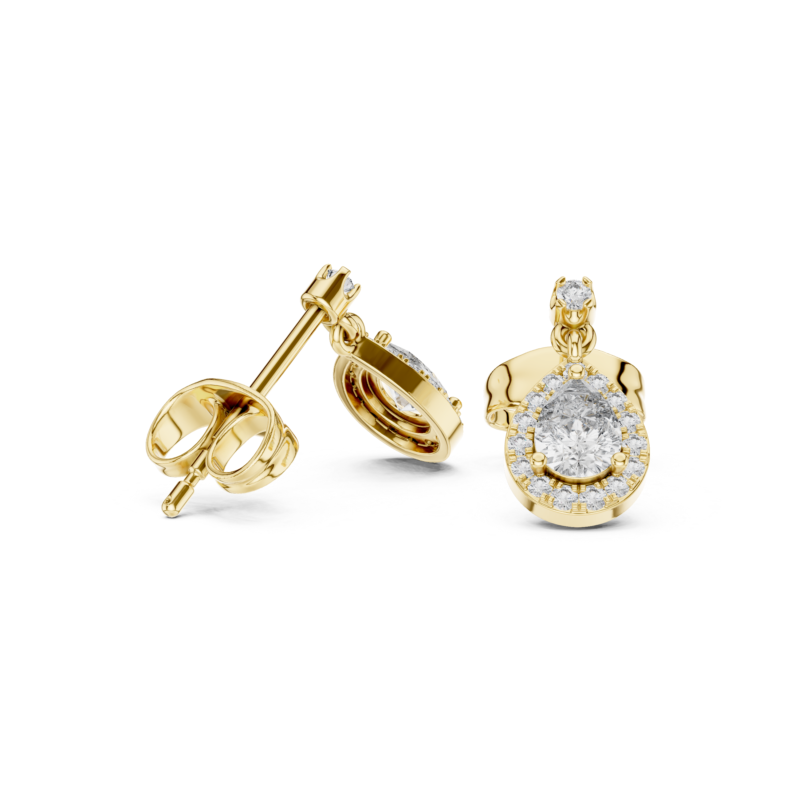 Gold Halo Pear Dangle Lab Grown Diamond Paisley Earring