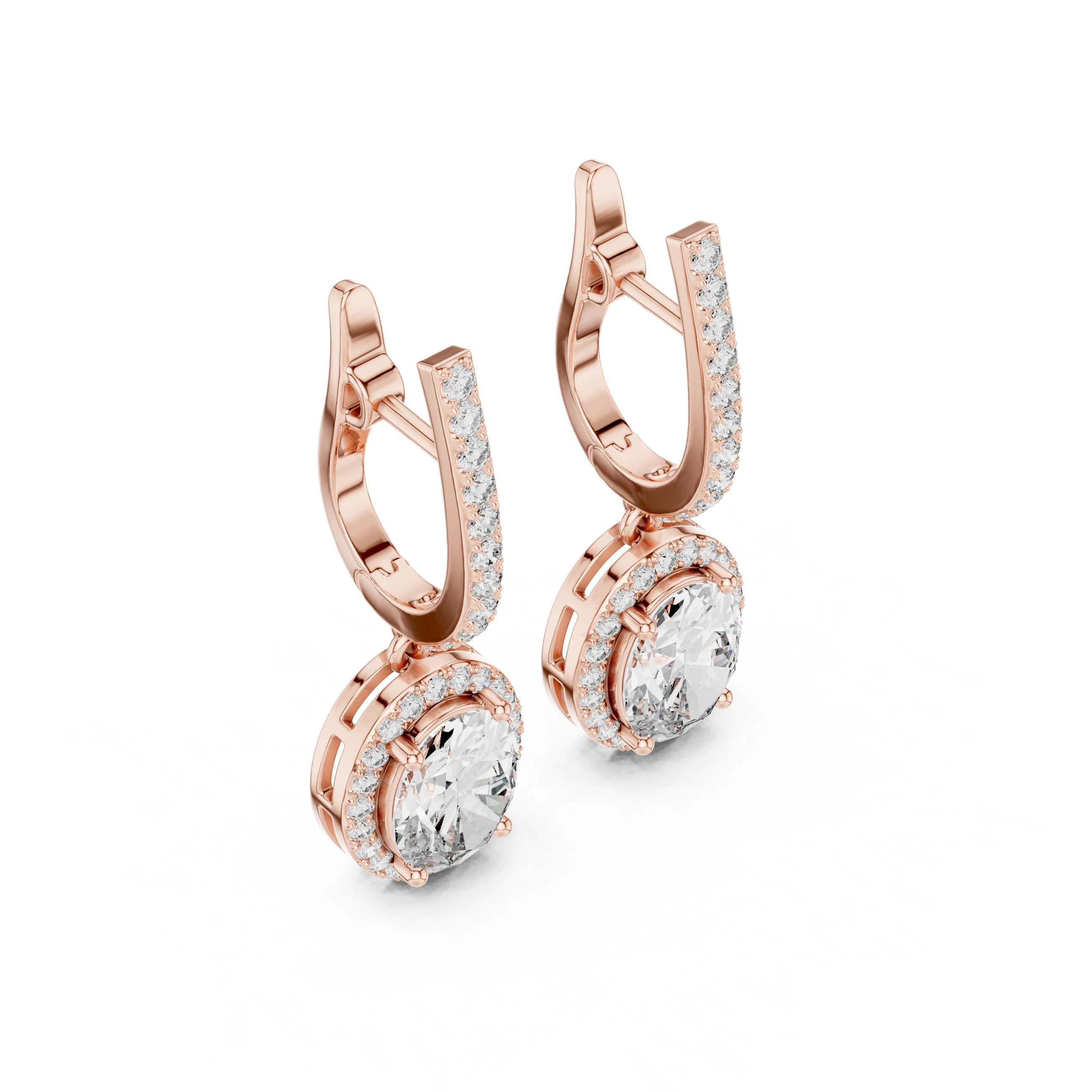 Gold 3Ct Halo Dangle Leif Oval Lab Grown Diamond Earring