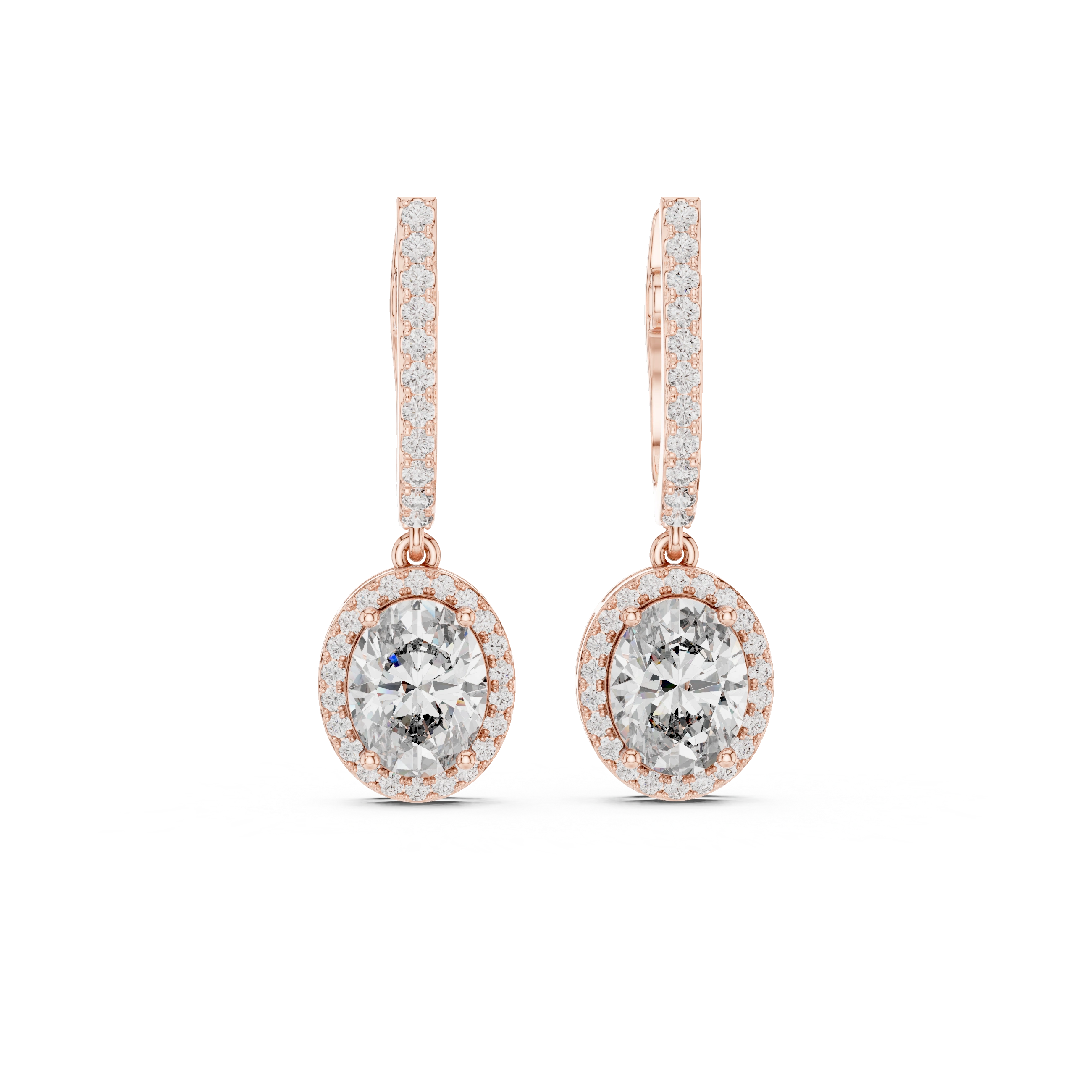 Gold 3Ct Halo Dangle Leif Oval Lab Grown Diamond Earring