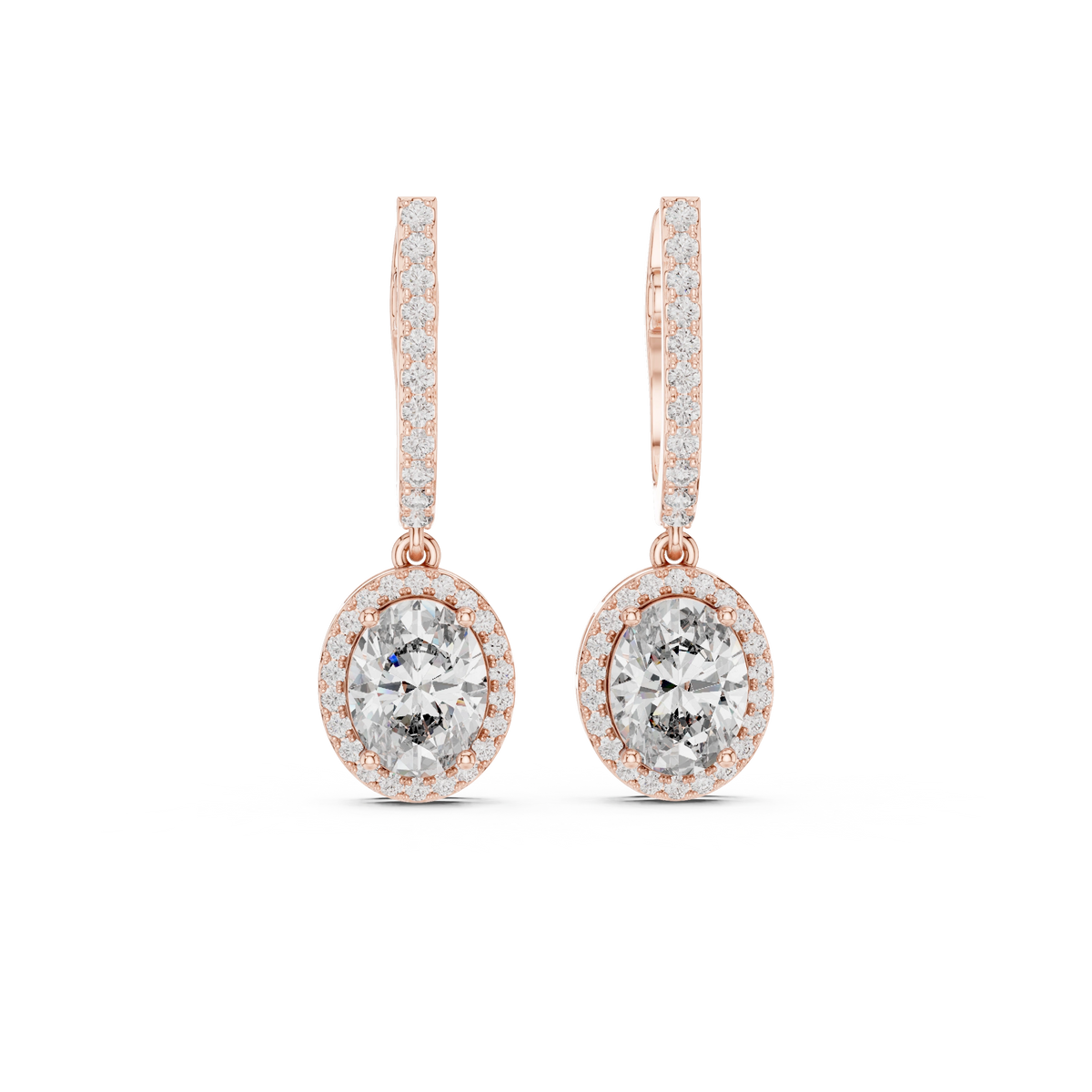Gold 3Ct Halo Dangle Leif Oval Lab Grown Diamond Earring