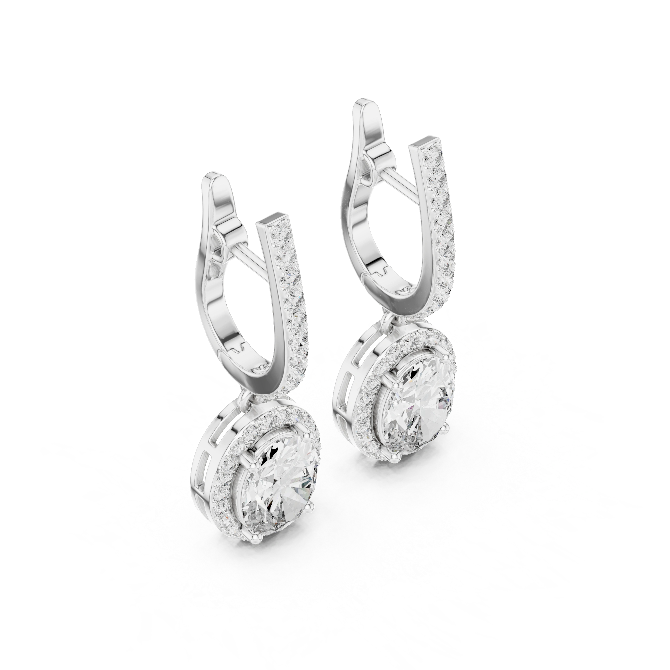 Gold 3Ct Halo Dangle Leif Oval Lab Grown Diamond Earring