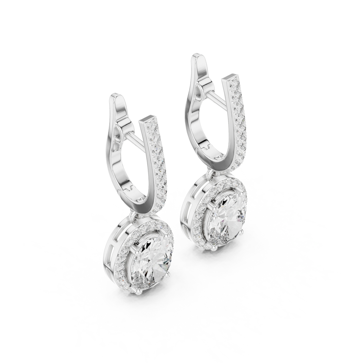 Gold 3Ct Halo Dangle Leif Oval Lab Grown Diamond Earring