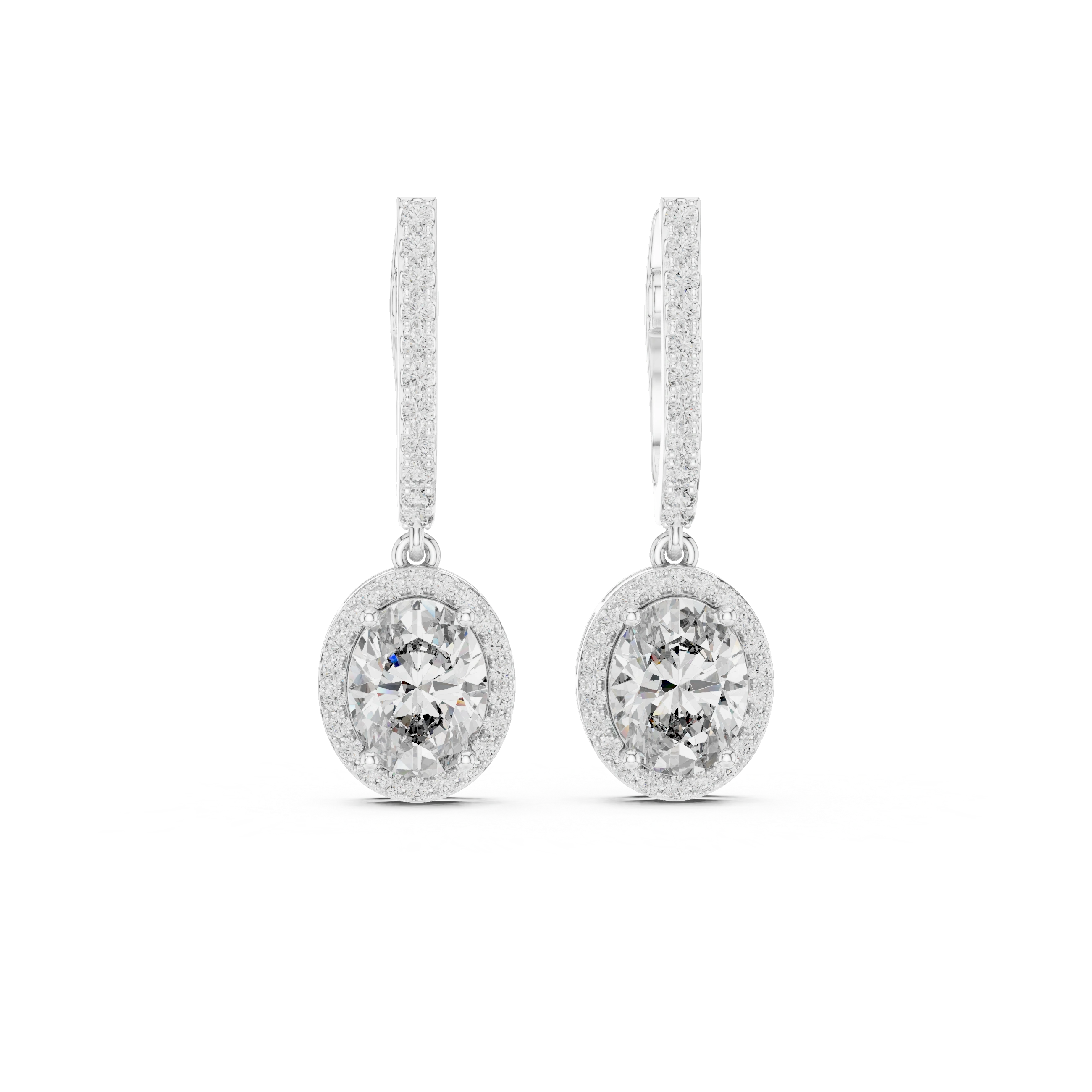 Gold 3Ct Halo Dangle Leif Oval Lab Grown Diamond Earring