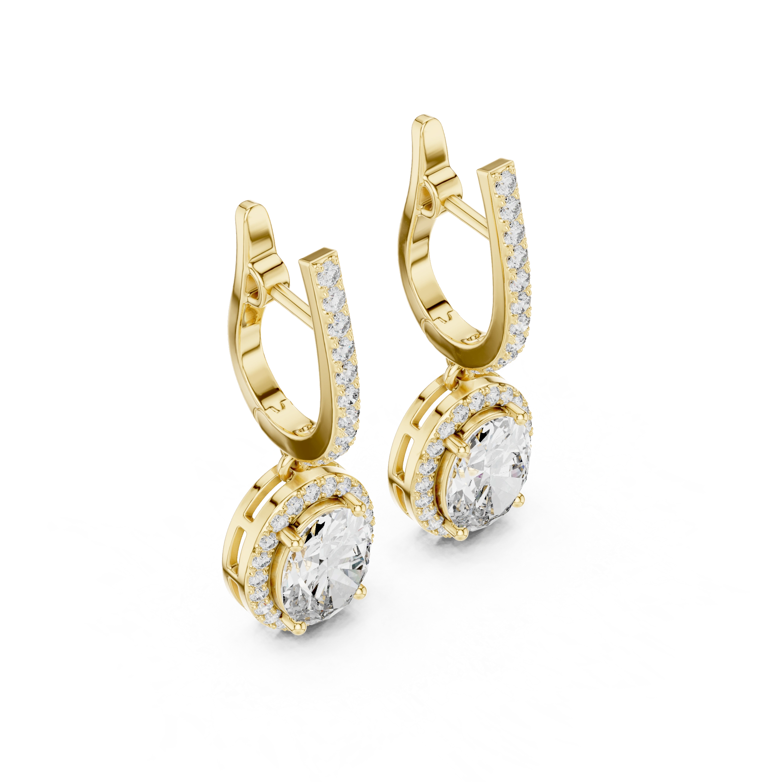 Gold 3Ct Halo Dangle Leif Oval Lab Grown Diamond Earring