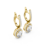 Gold 3Ct Halo Dangle Leif Oval Lab Grown Diamond Earring