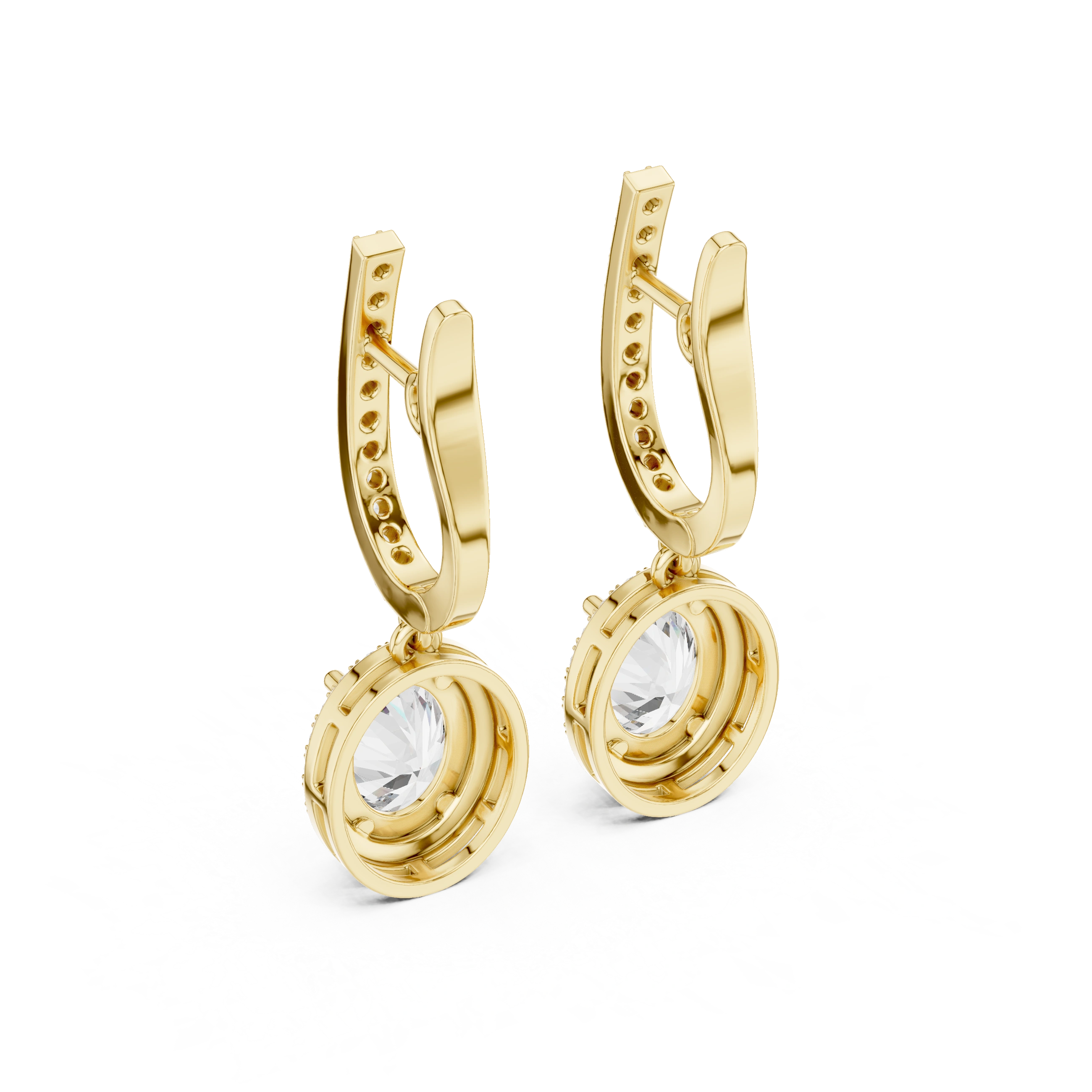 Gold 3Ct Halo Dangle Leif Oval Lab Grown Diamond Earring