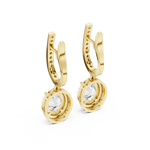 Gold 3Ct Halo Dangle Leif Oval Lab Grown Diamond Earring