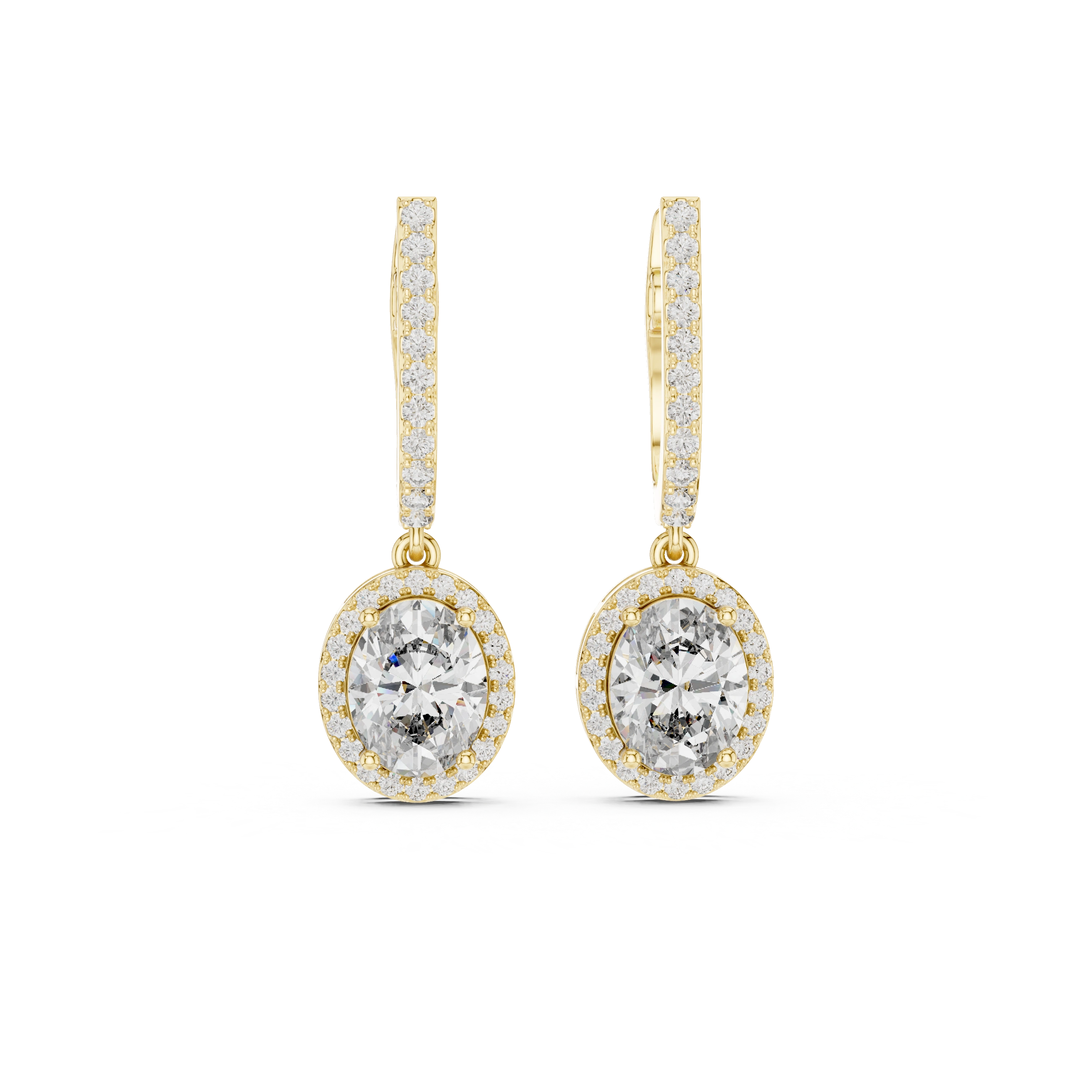 Gold 3Ct Halo Dangle Leif Oval Lab Grown Diamond Earring