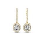 Gold 3Ct Halo Dangle Leif Oval Lab Grown Diamond Earring