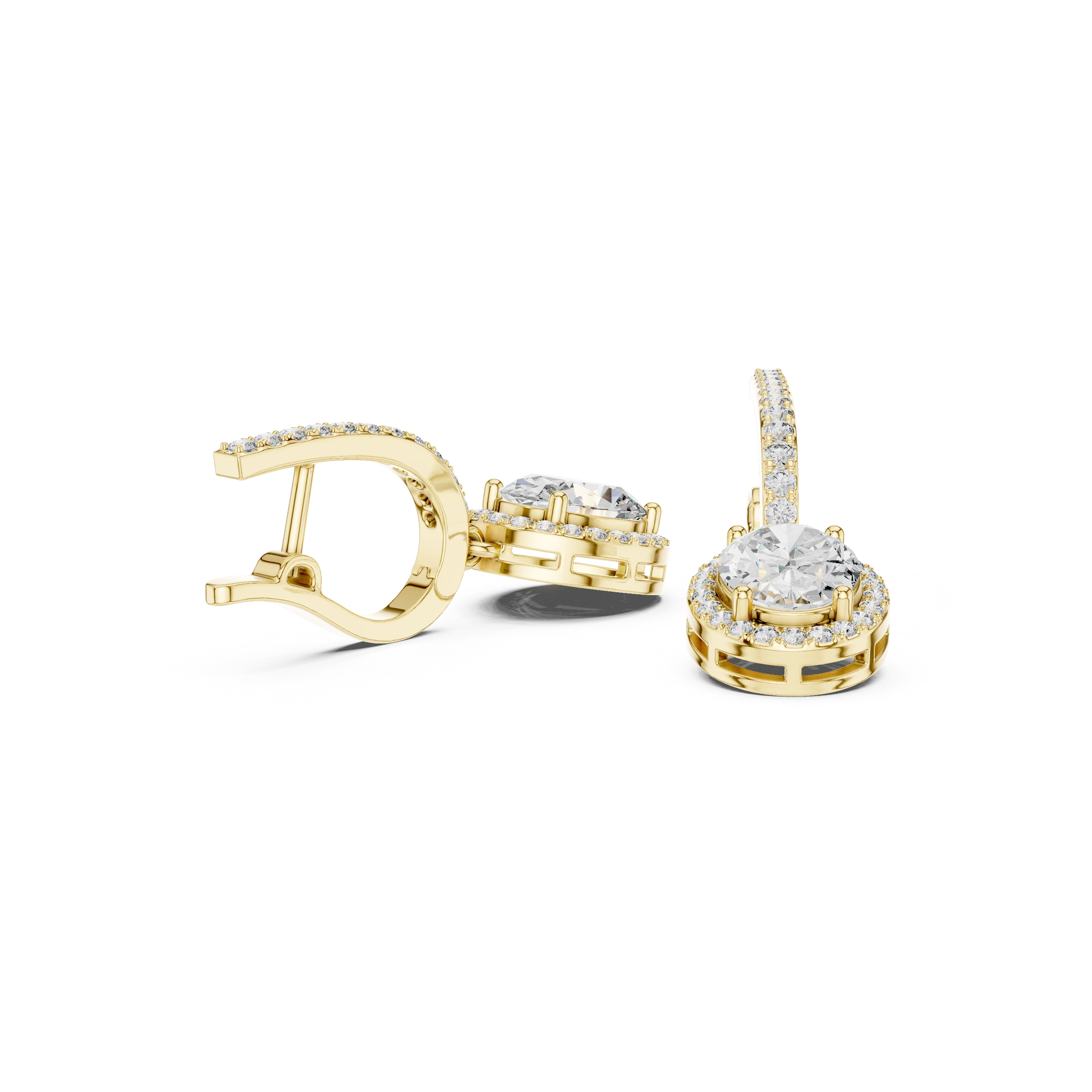 Gold 3Ct Halo Dangle Leif Oval Lab Grown Diamond Earring
