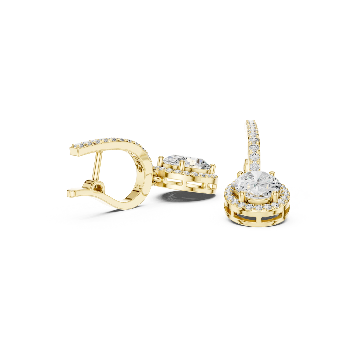 Gold 3Ct Halo Dangle Leif Oval Lab Grown Diamond Earring