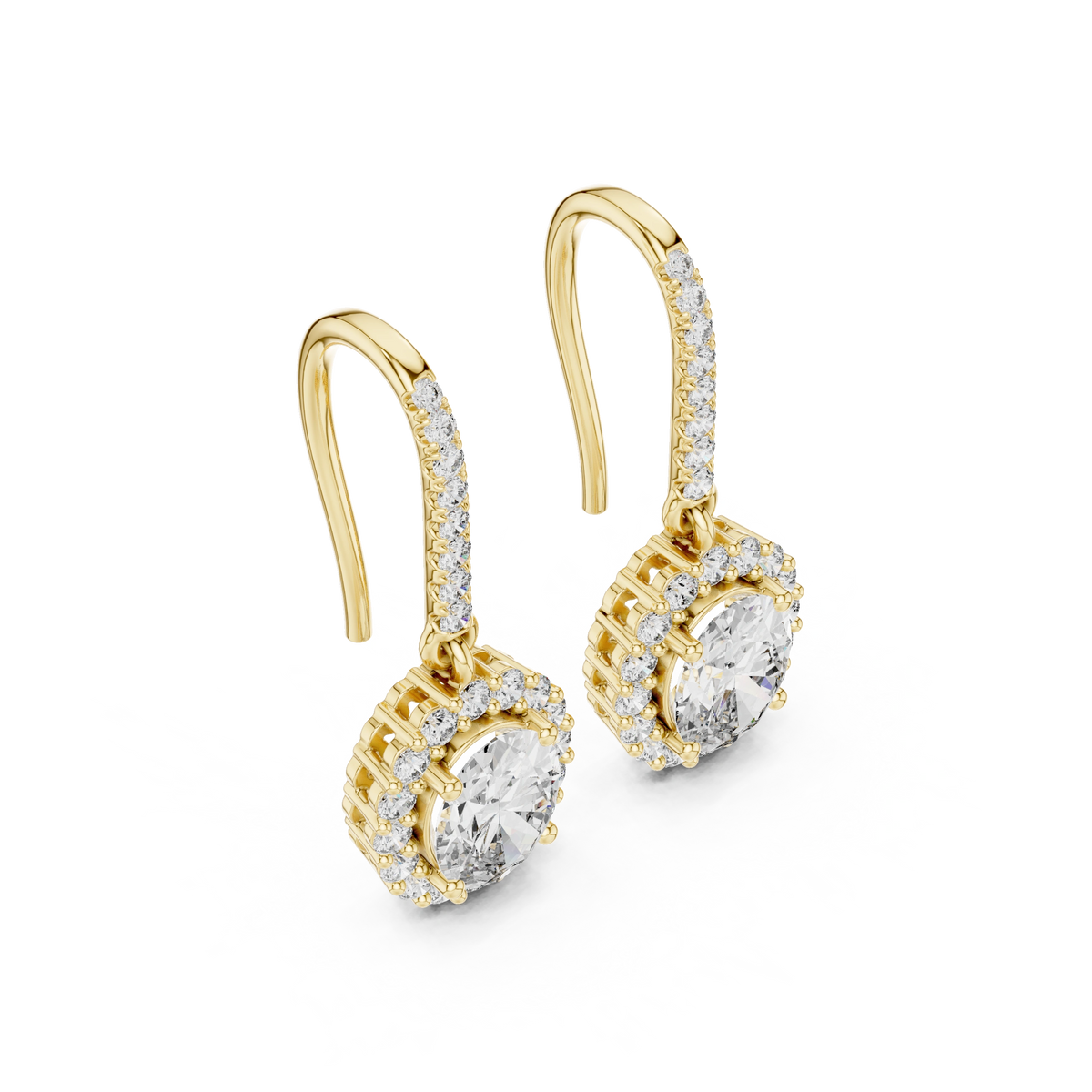 Gold 1Ct Halo Dangle Linnea Round Lab Grown Diamond Linnea Earring