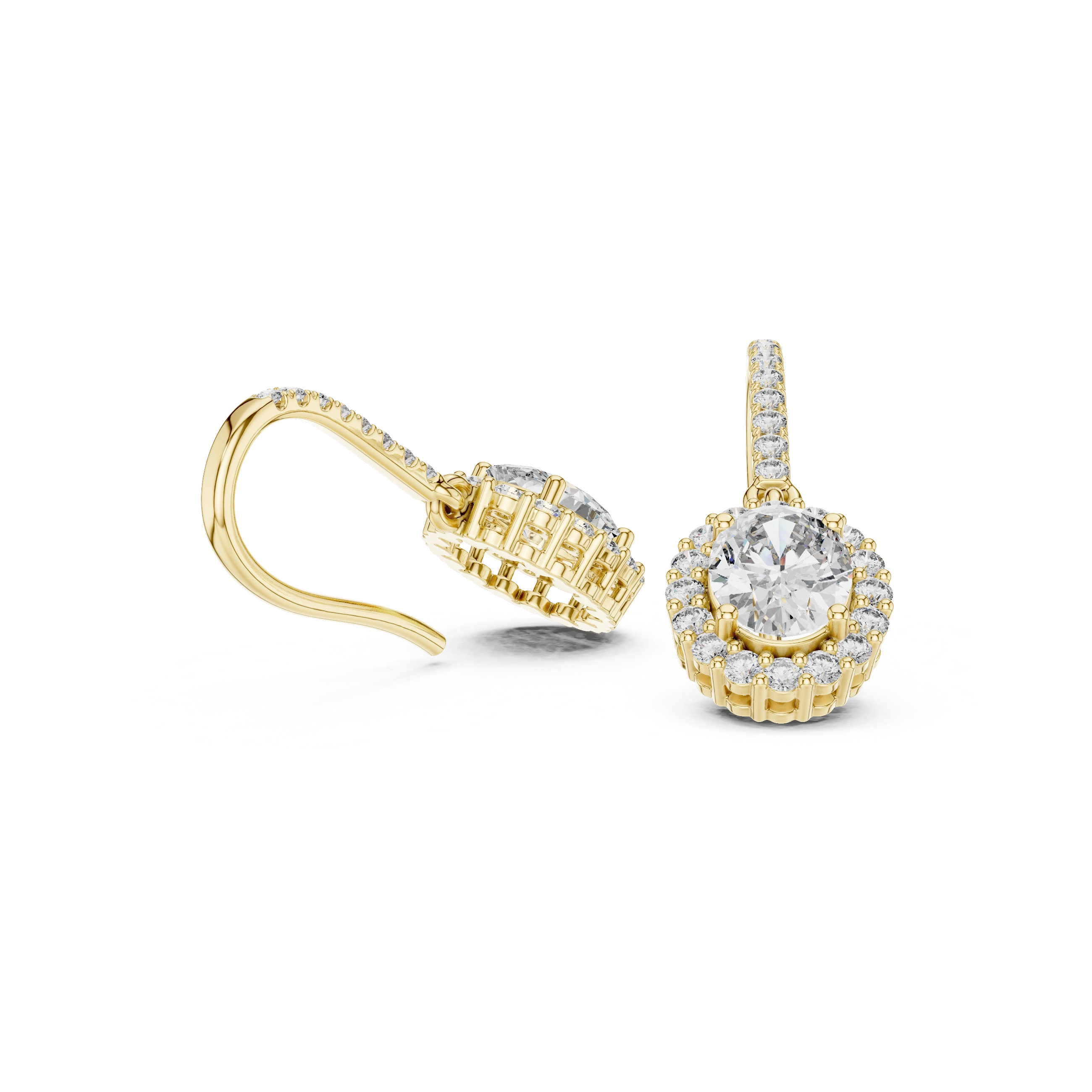 Gold 1Ct Halo Dangle Linnea Round Lab Grown Diamond Linnea Earring