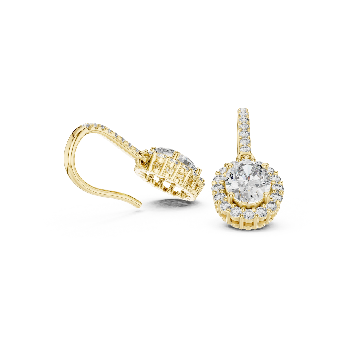 Gold 1Ct Halo Dangle Linnea Round Lab Grown Diamond Linnea Earring