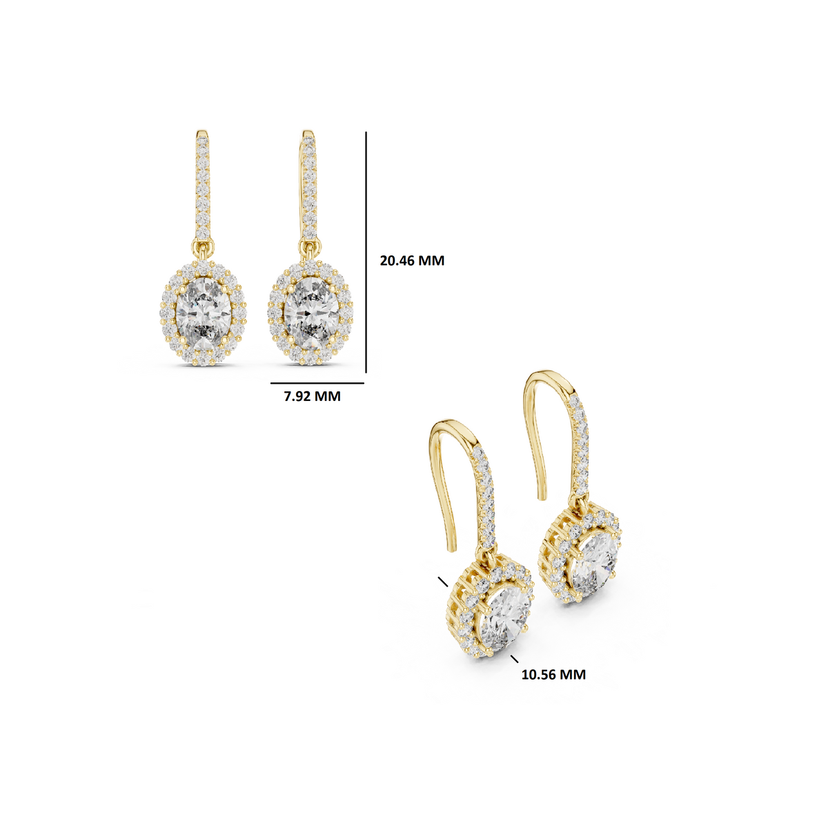Gold 1Ct Halo Dangle Linnea Round Lab Grown Diamond Linnea Earring