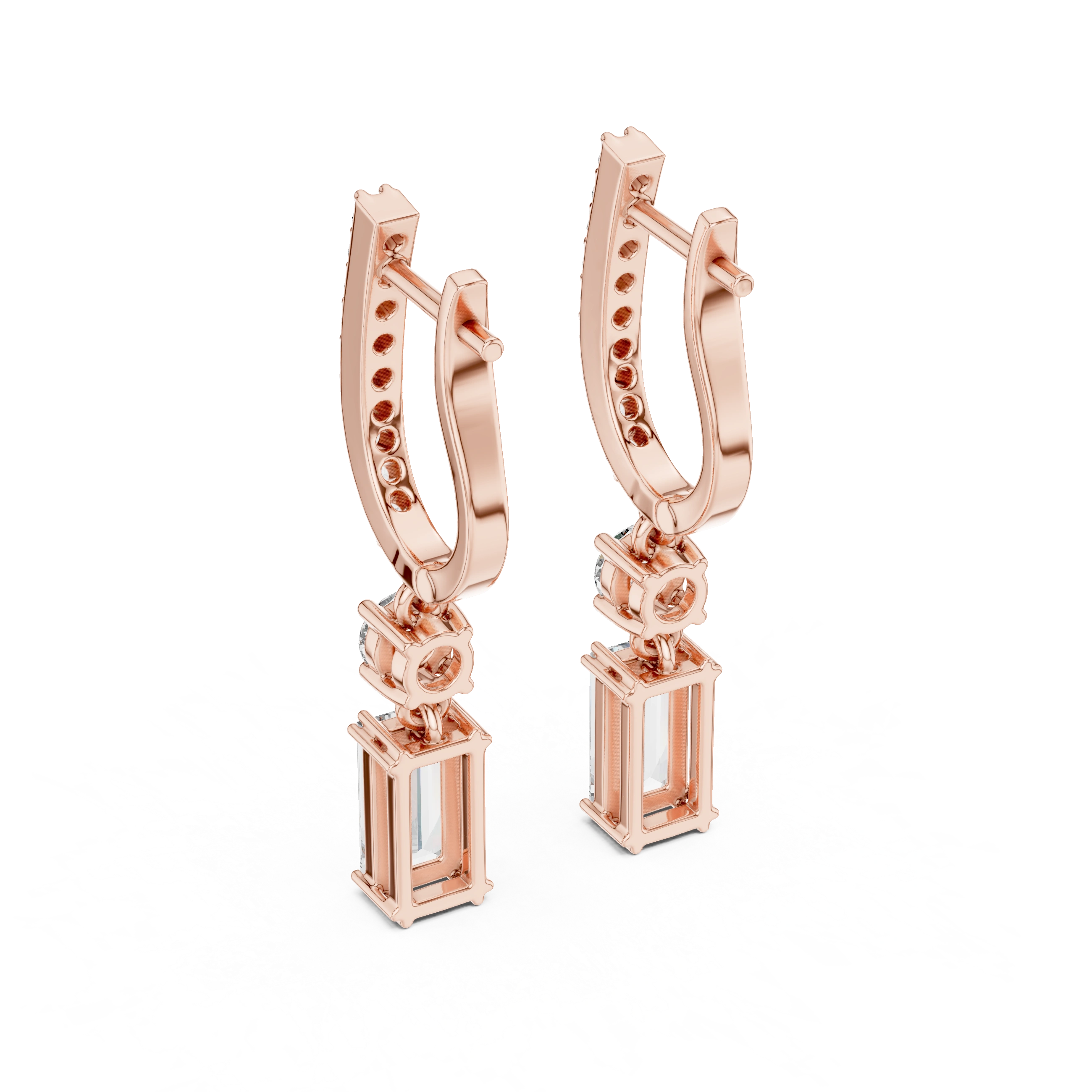 Gold 1Ct Pave Setting Dangling Baguette Round Lab Grown Diamond Noelle Earring