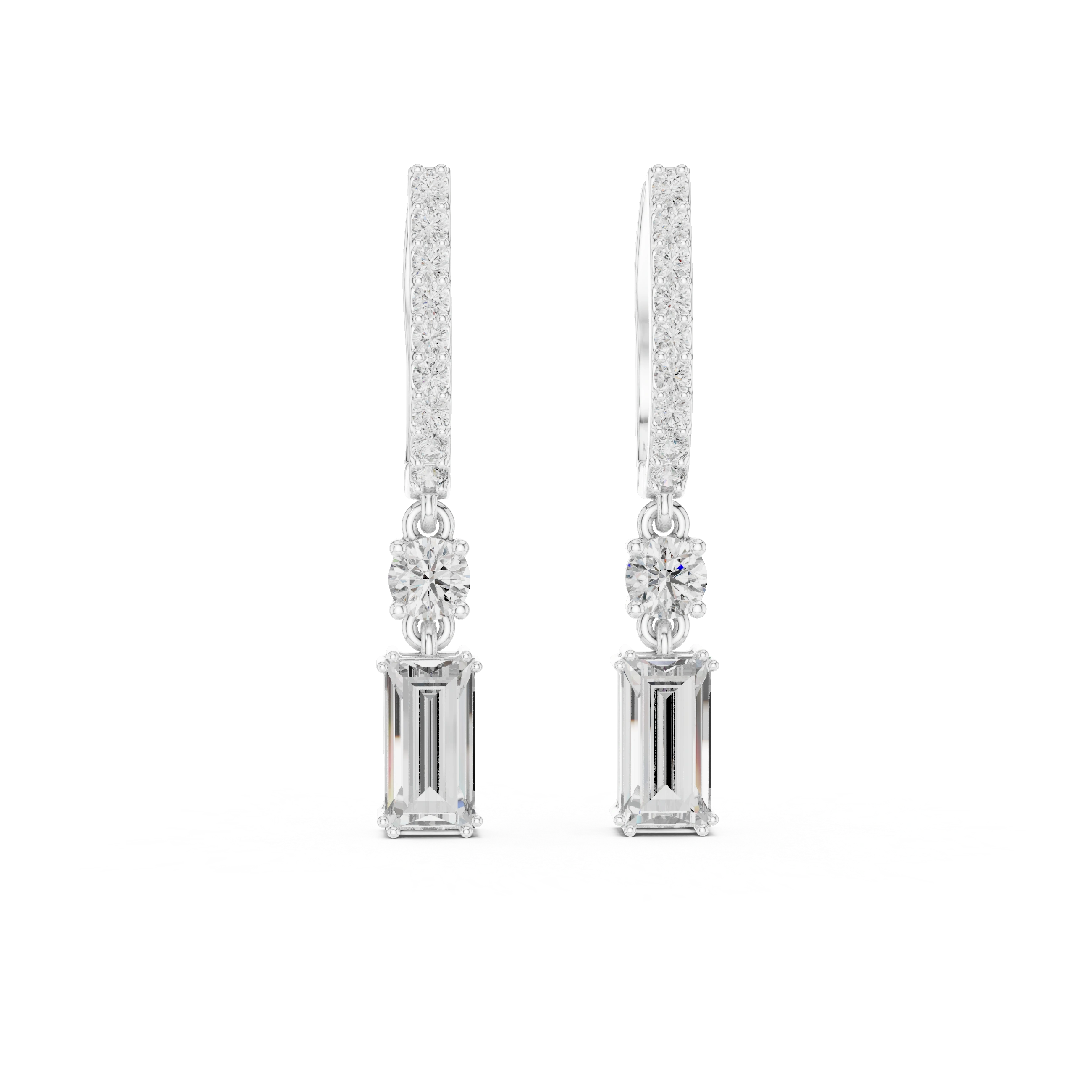 Gold 1Ct Pave Setting Dangling Baguette Round Lab Grown Diamond Noelle Earring