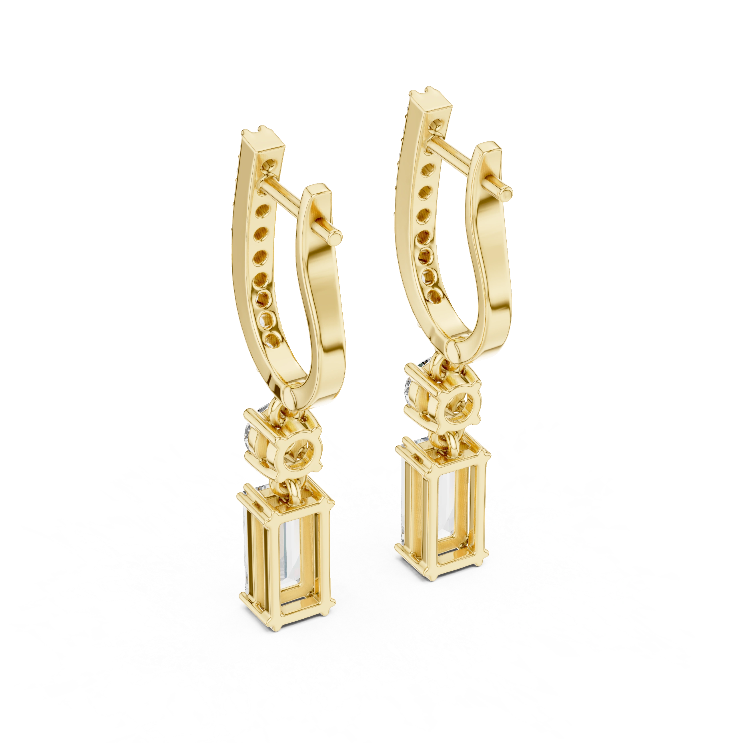 Gold 1Ct Pave Setting Dangling Baguette Round Lab Grown Diamond Noelle Earring