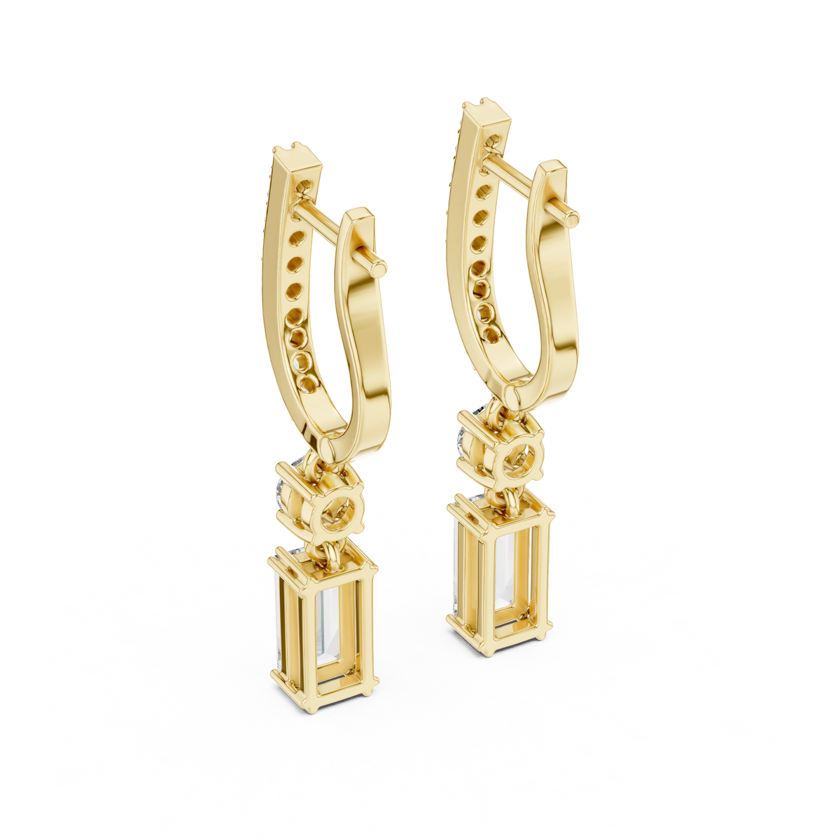 Gold 1Ct Pave Setting Dangling Baguette Round Lab Grown Diamond Noelle Earring