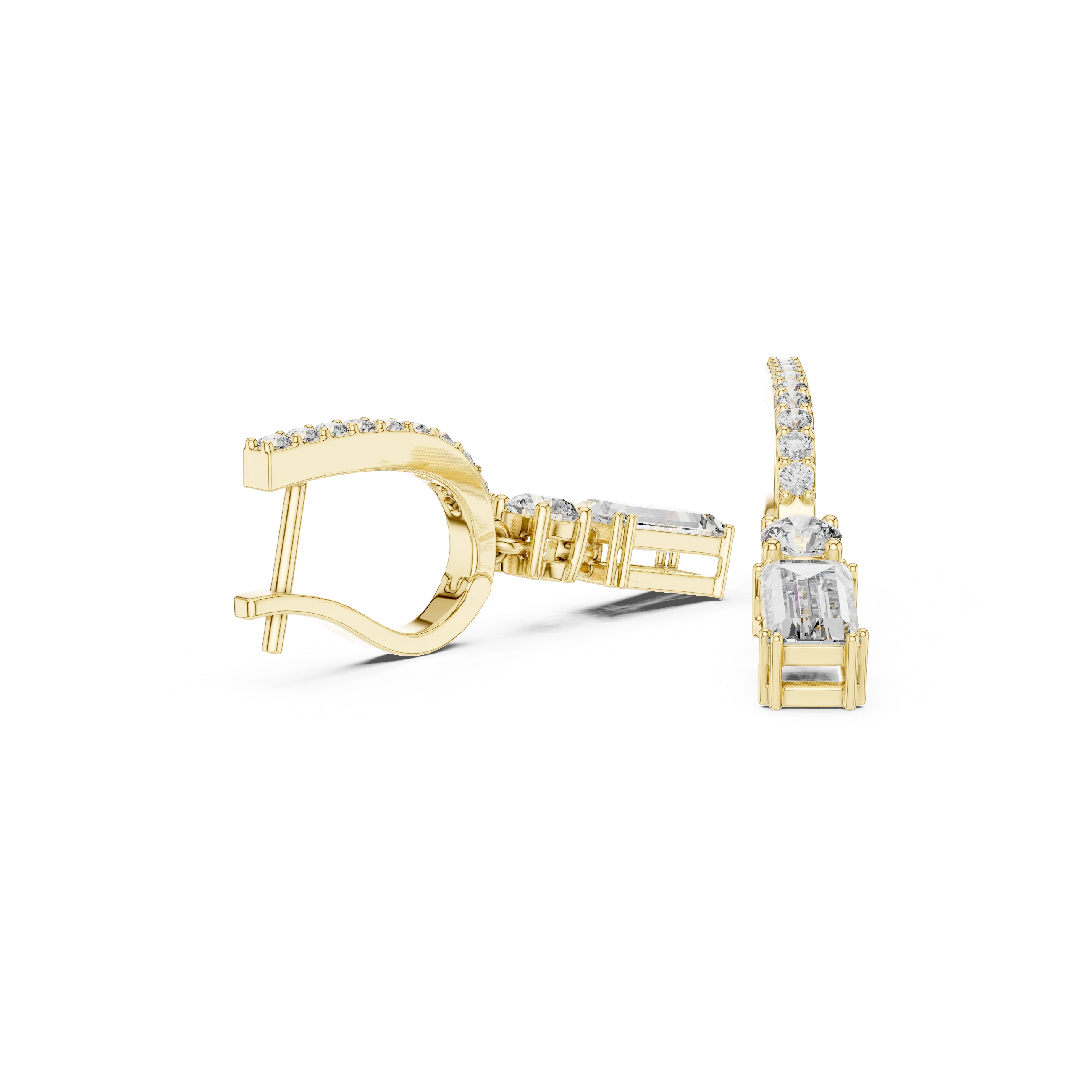 Gold 1Ct Pave Setting Dangling Baguette Round Lab Grown Diamond Noelle Earring