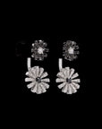 Monochrome Elegance: Black and White Diamond Sunflower Earrings