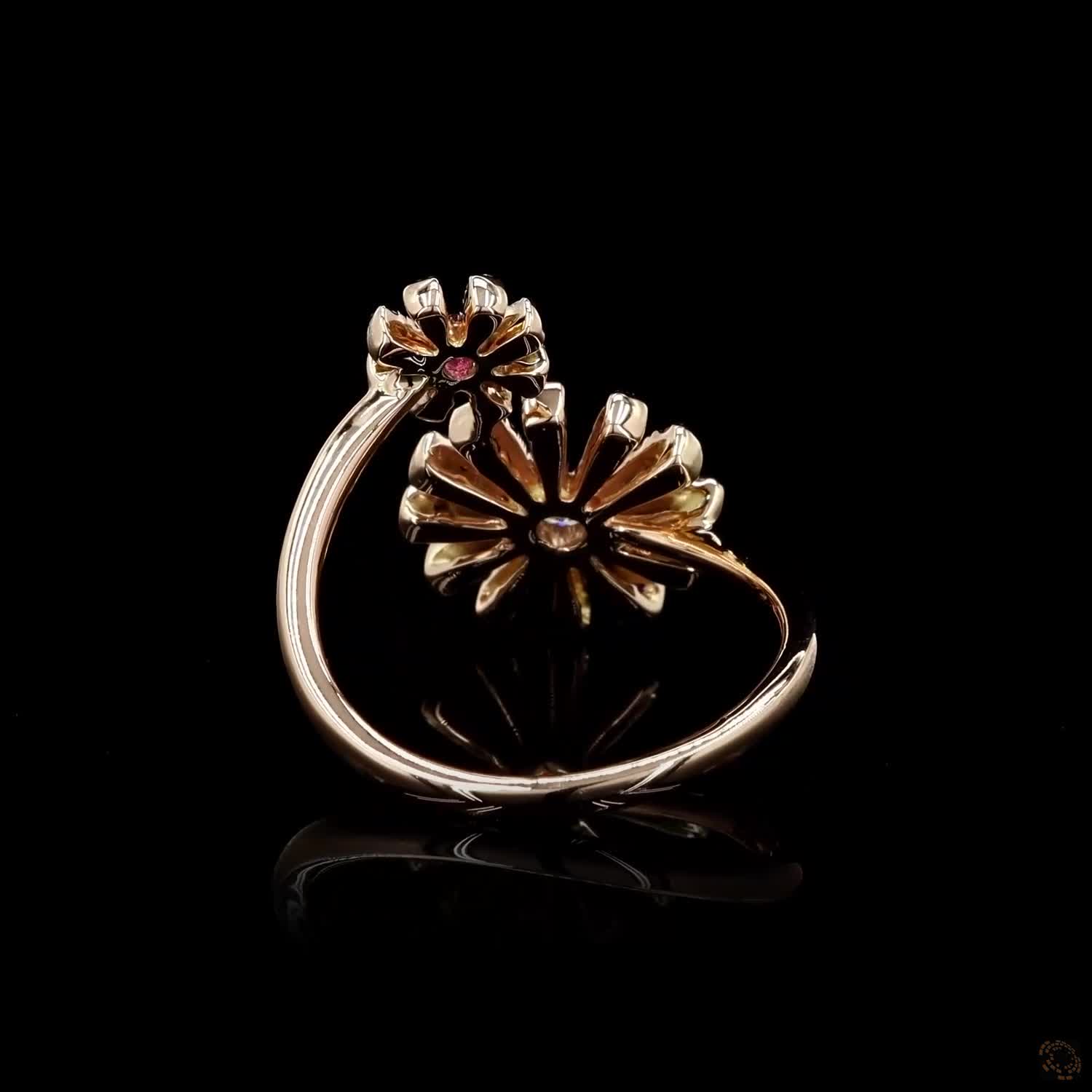 Blossom Duo: Two-Tone Sunflower Sparkle Ring