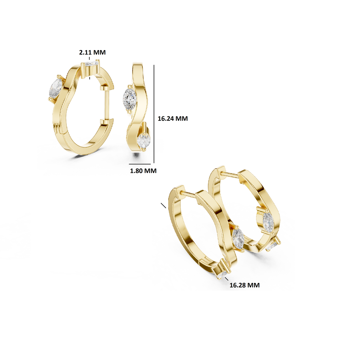 Gold 0 25Ct Lab Grown Diamond Marquise Wave Hoop Twila Earrings